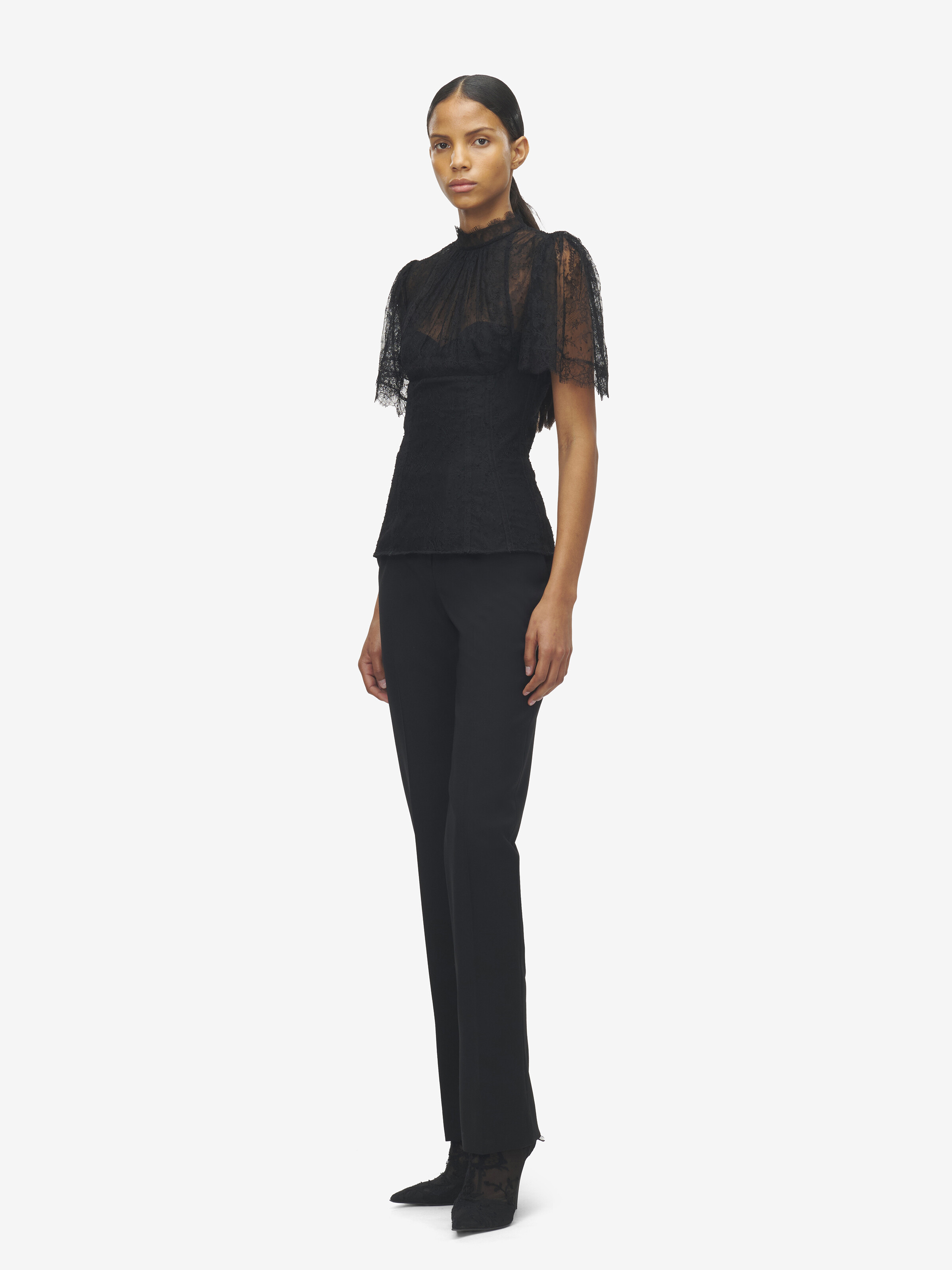 Women's Wool Gabardine Tailored Trousers in Black in 98% Wool, 2% Elastane | Alexander McQueen - image 3