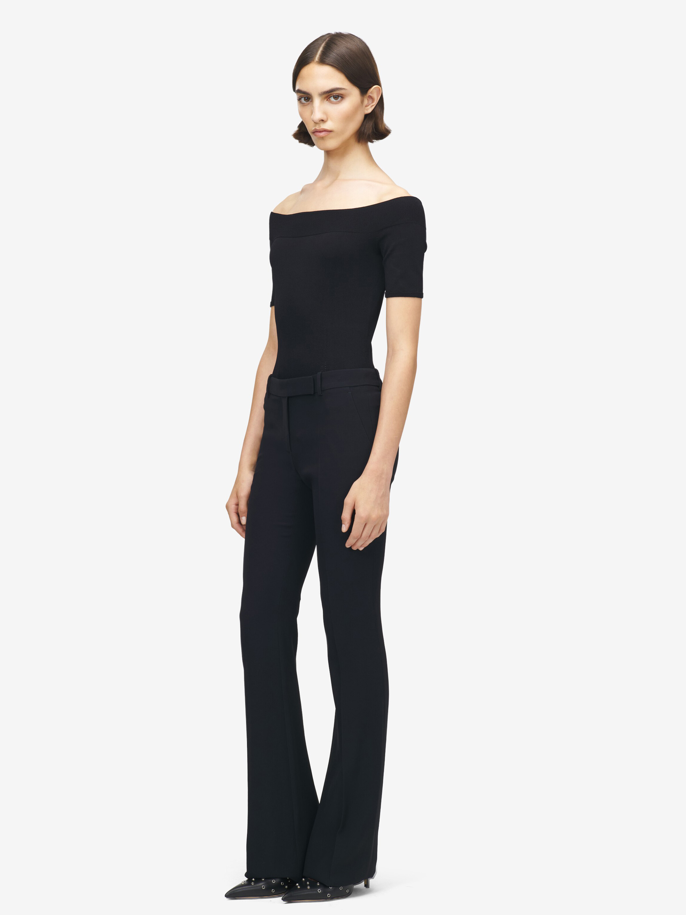 Women's Narrow Bootcut Trousers in Black in 52% Viscose, 48% Acetate | Alexander McQueen - image 3