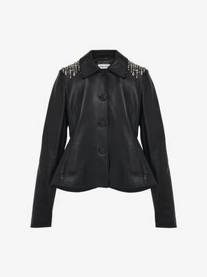 Veste Biker Peplum En Dentelle Sacai - Noir/Marine - Taille S - Neuf Sans étiquettes