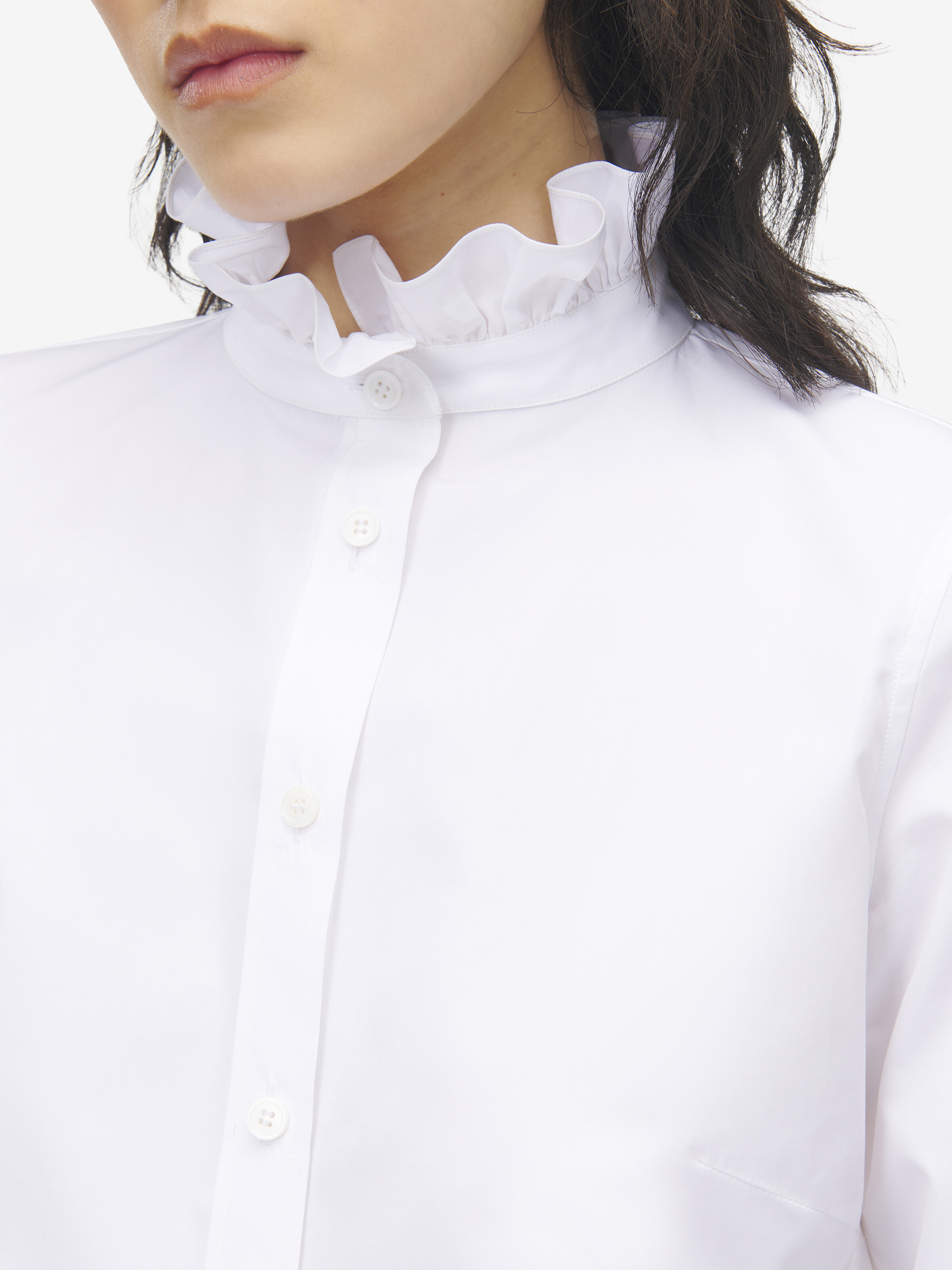 Ruffle Neck Poplin Shirt