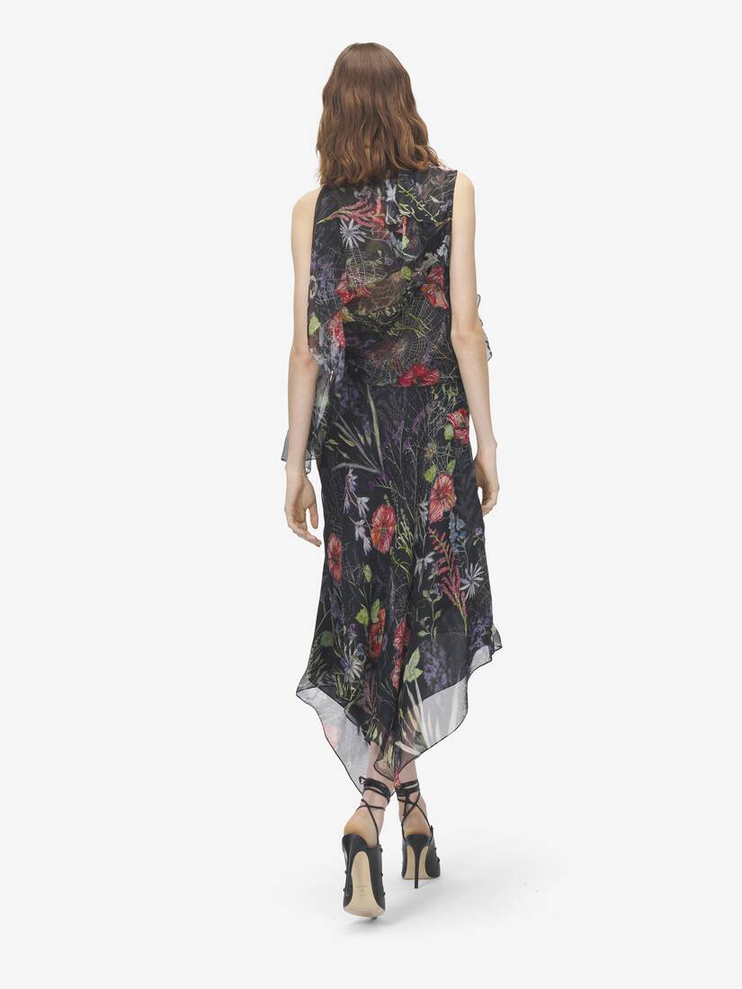 Meadow Floral Print Asymmetric Evening Dress | Alexander McQueen - image 3