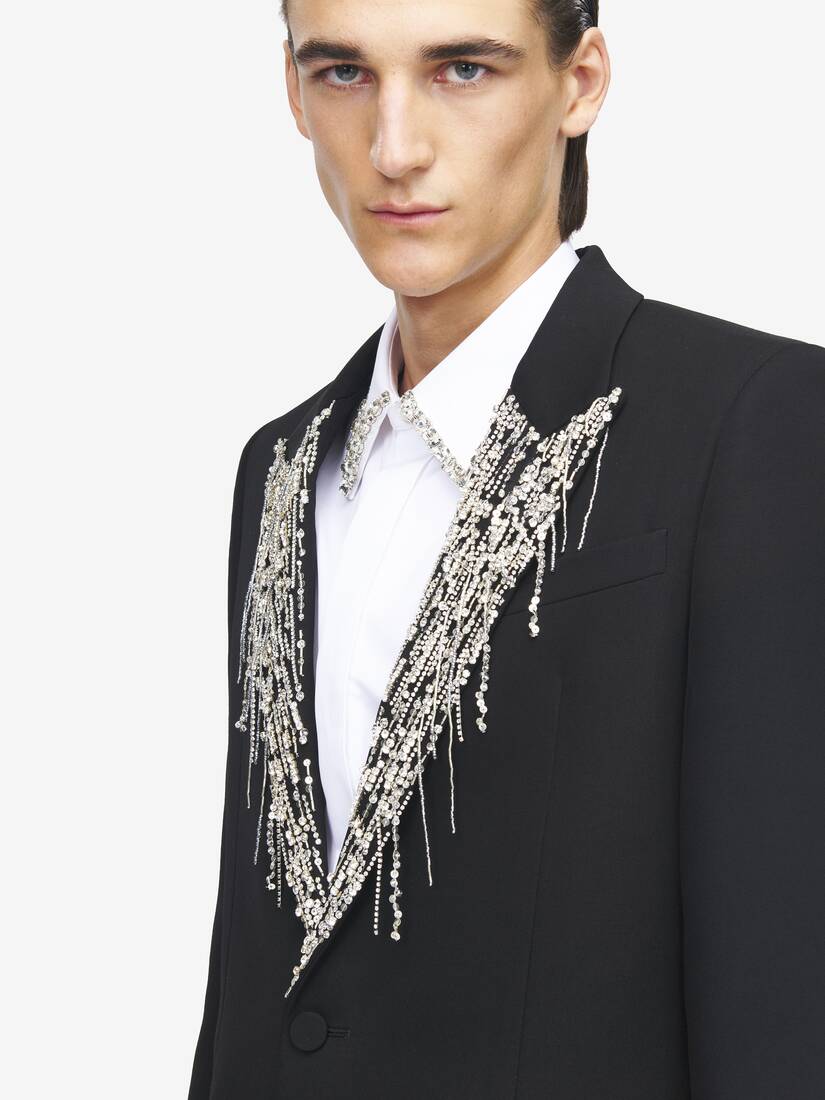 Veste à Simple Boutonnage à Broderie Cristaux