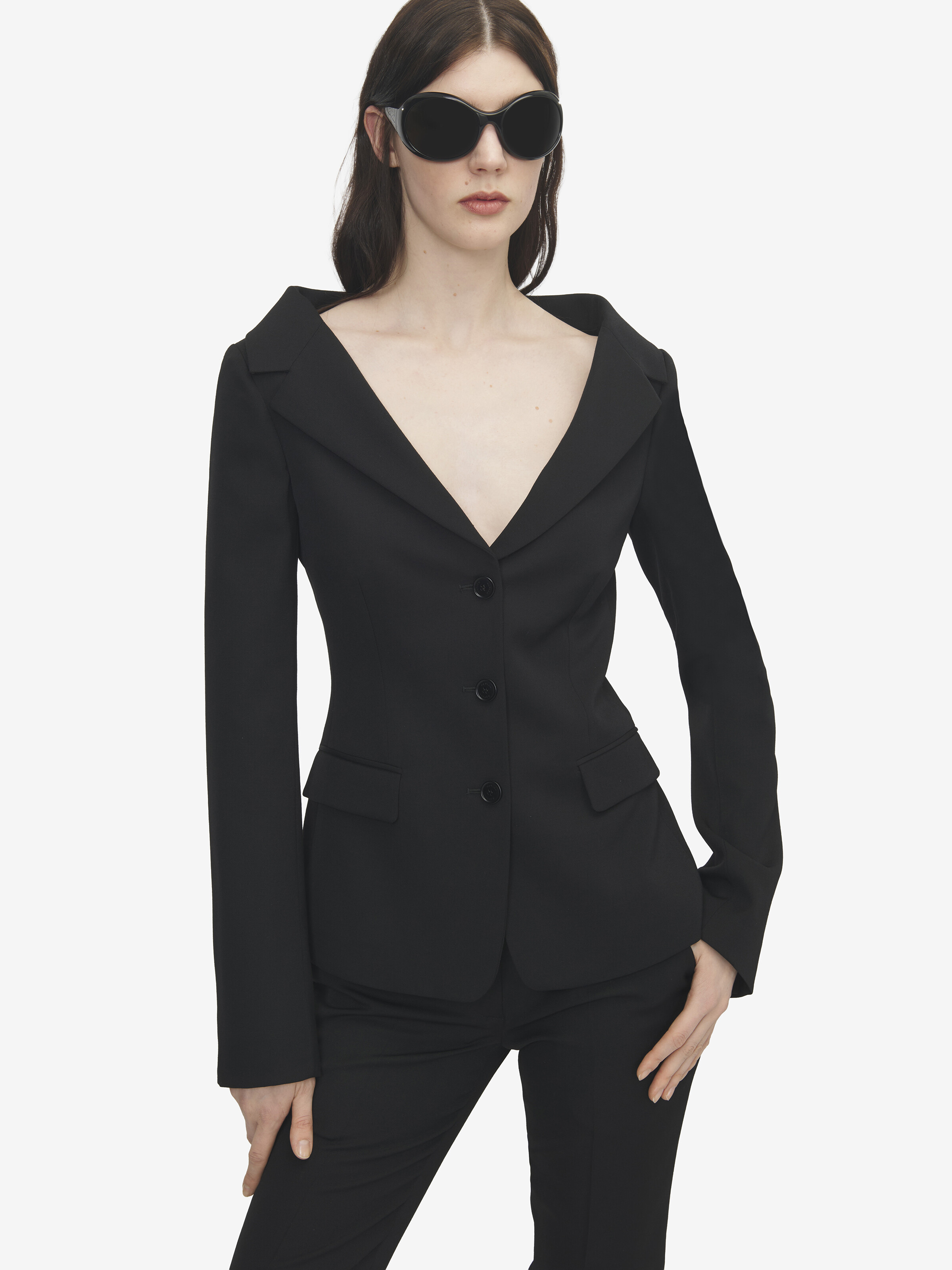 Women's 오프숄더 하네스 재킷 in 블랙 in 100% 양모 | Alexander McQueen - image 6