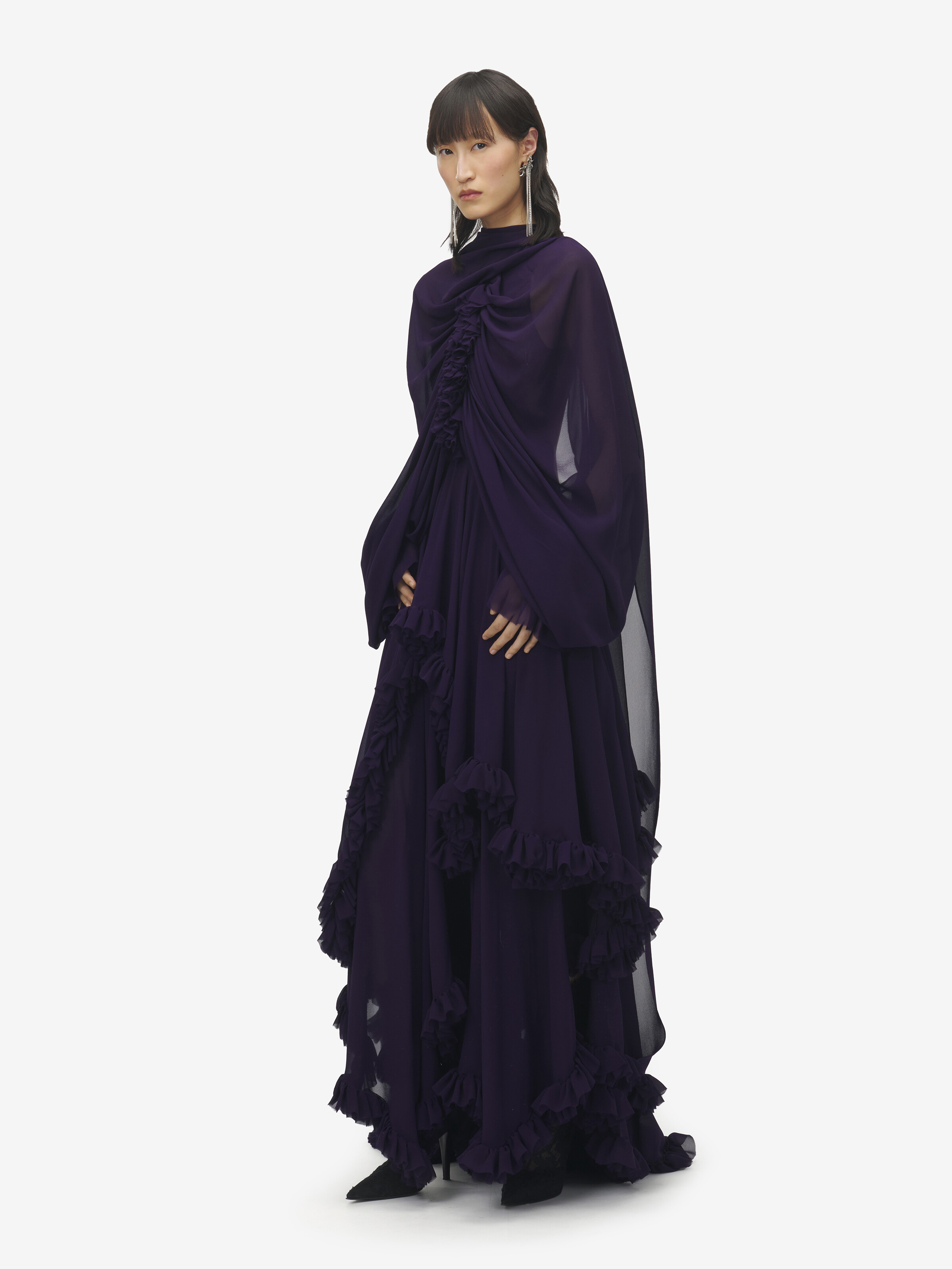 Women's Draped Evening Dress in Violet in 100% Silk | Alexander McQueen - image 3