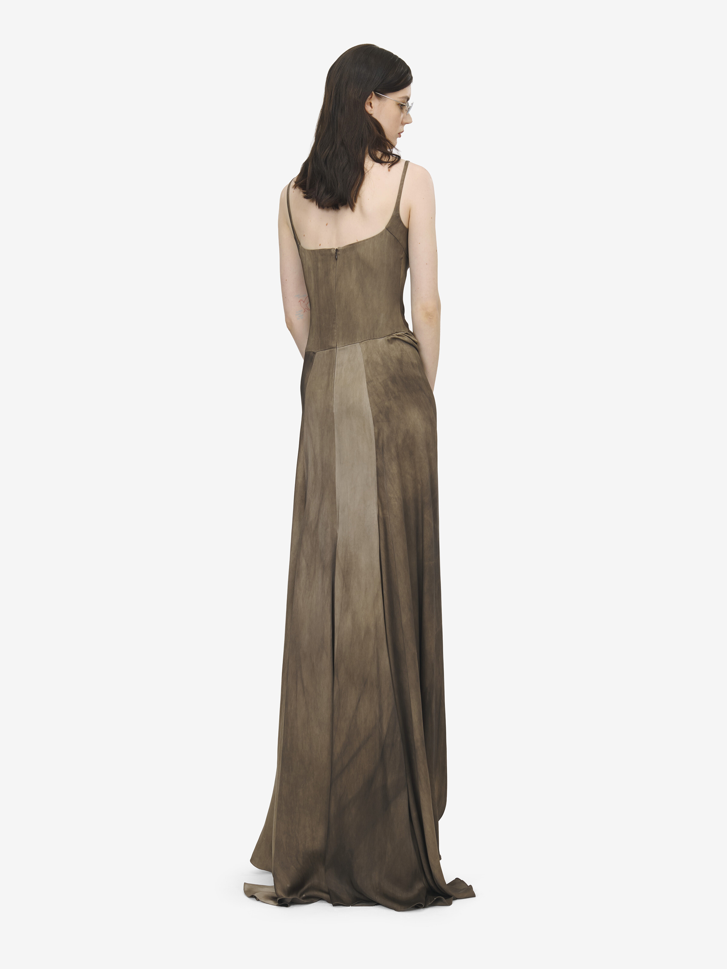 Women's Asymmetric Drape Evening Dress in Brown in 63% Acetate, 37% Viscose | Alexander McQueen - image 4
