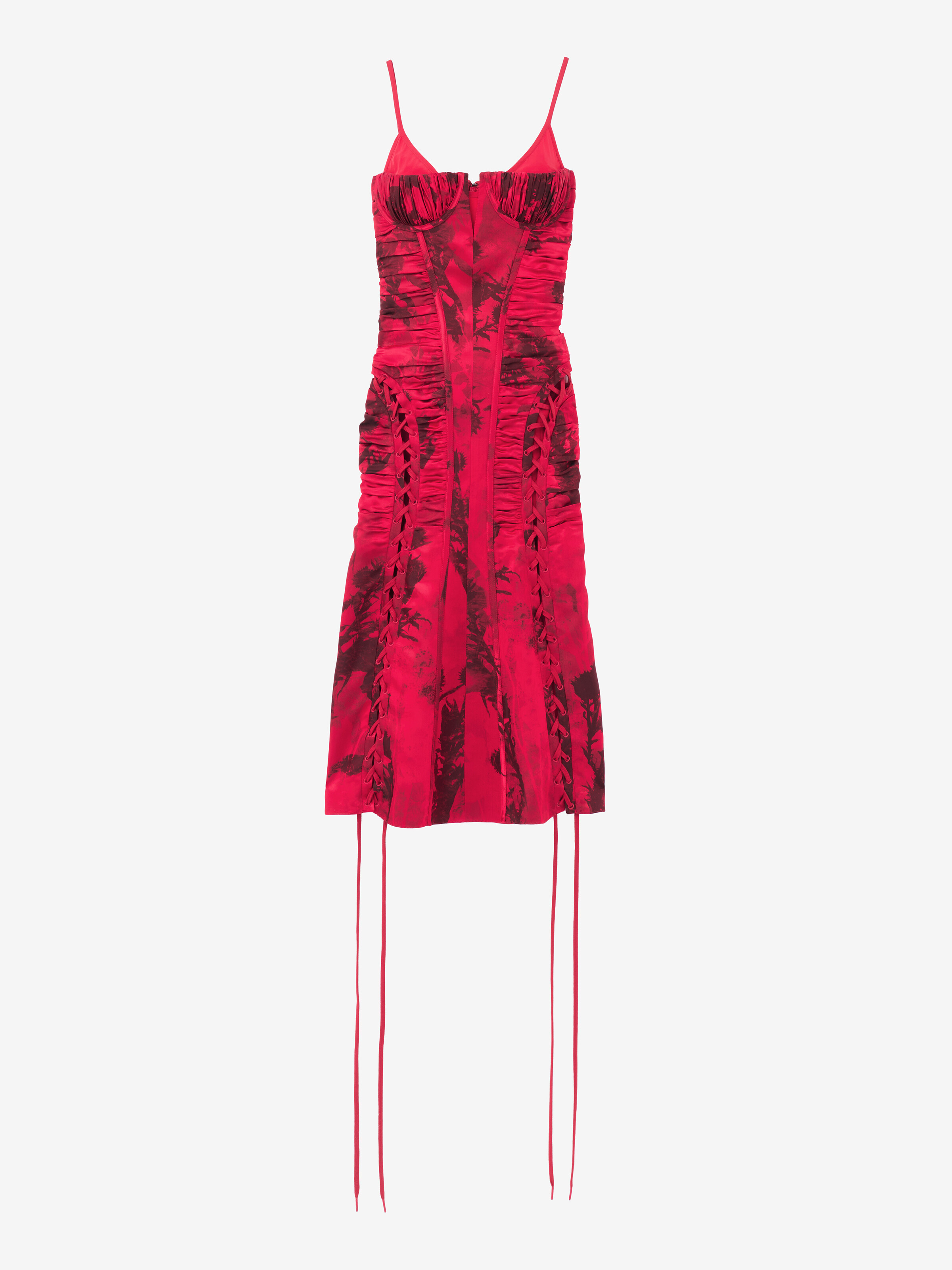 Women's Floral Jacquard Corset Dress in Red/Black in 100% Viscose | Alexander McQueen - image 1