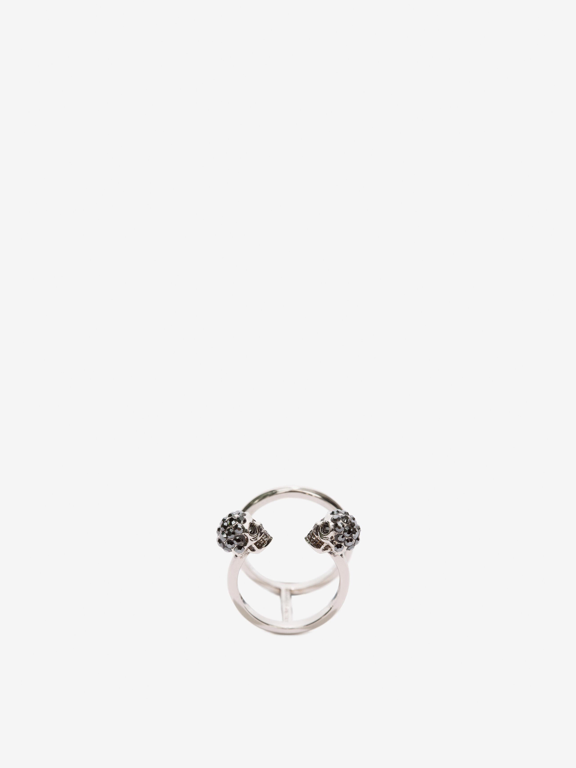 Women's Twin skull double ring in Silver in Brass | Alexander McQueen - image 1