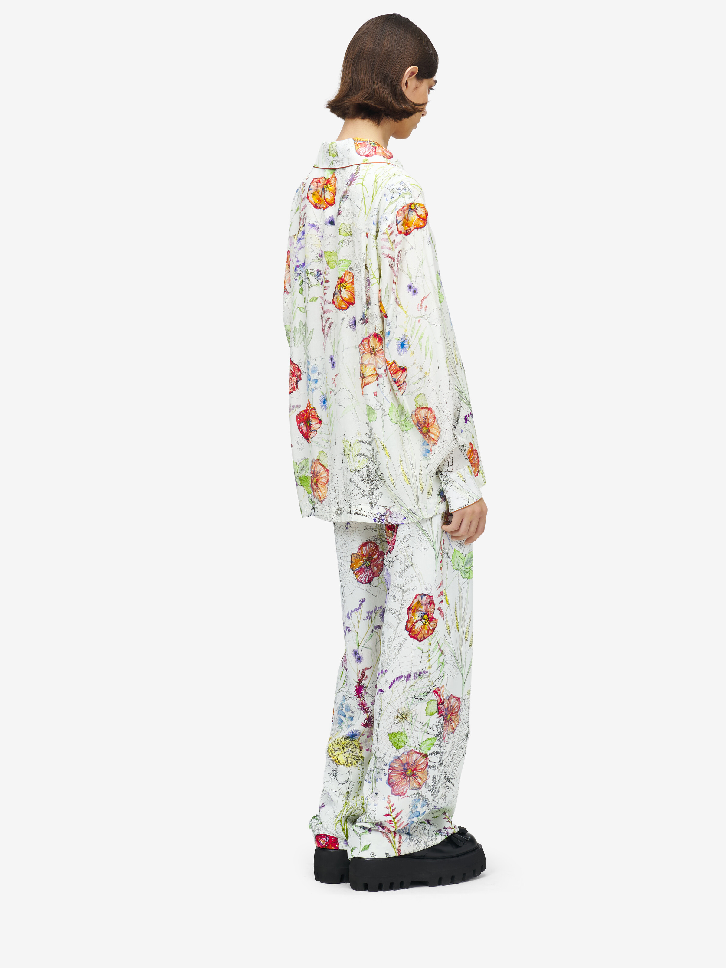 Women's Meadow Floral Pyjama Shirt in Ivory in 100% Viscose | Alexander McQueen - image 3