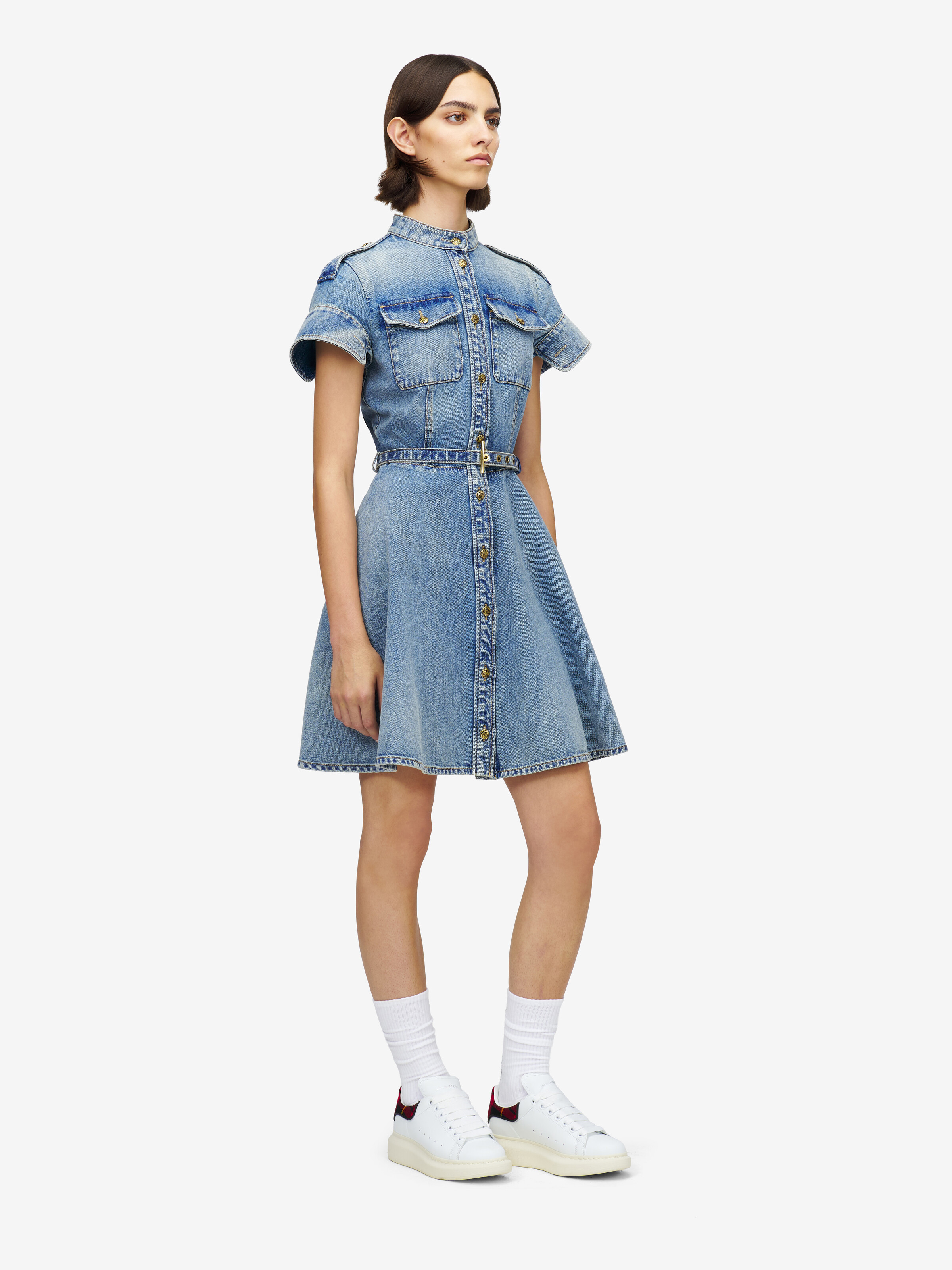 Women's Denim Mini Dress in Washed Blue in 100% Cotton | Alexander McQueen - image 3