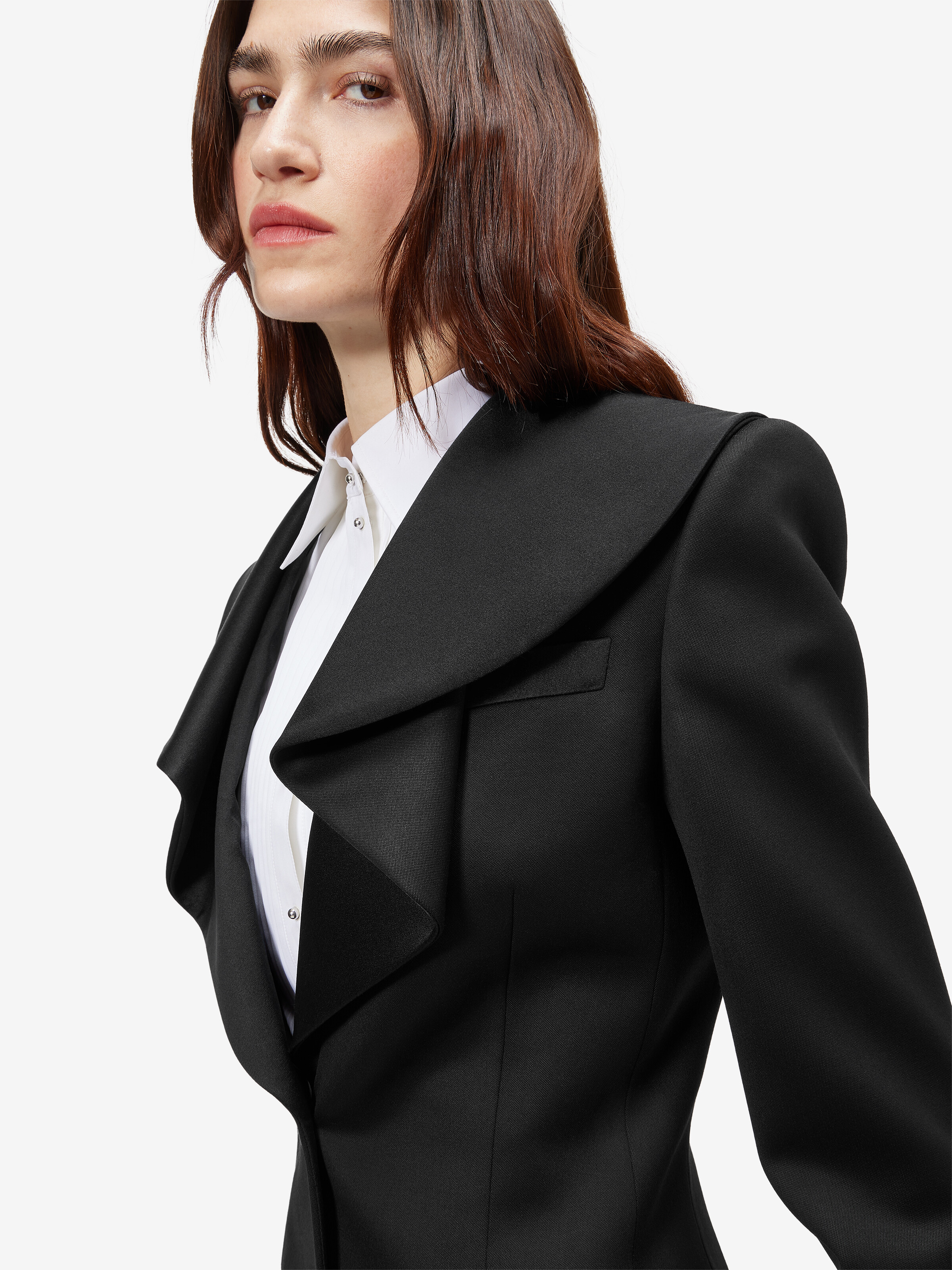 Women's Waterfall Collar Single-breasted Jacket in Black in 100% wool -  details: 80% silk,  20% polyester -  lining: 100% viscose | Alexander McQueen - image 5