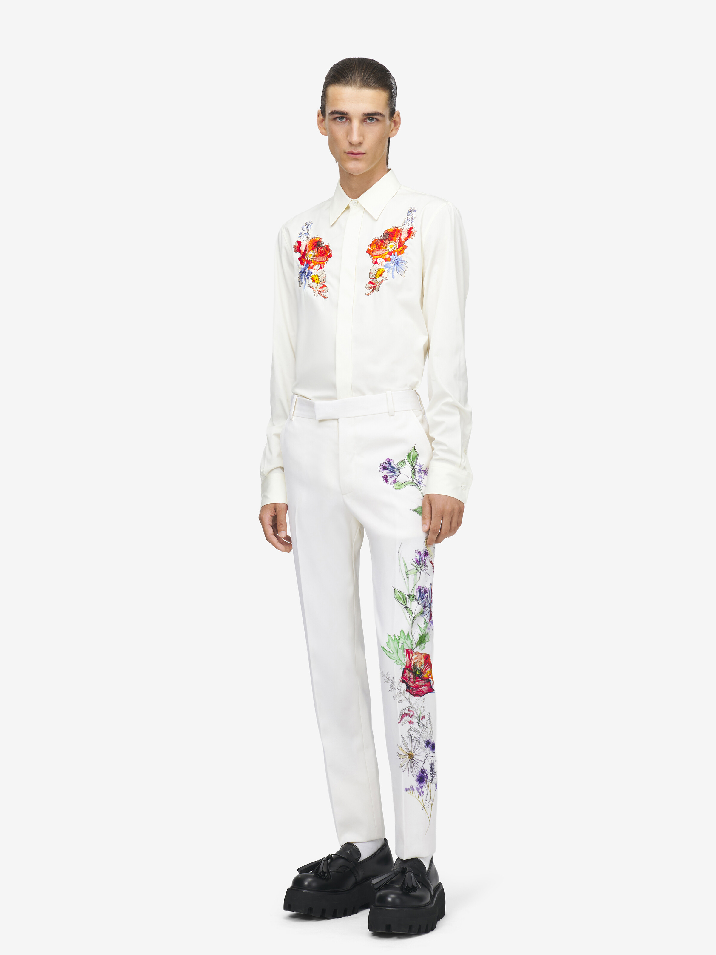 Chemise à broderie Meadow Floral pour Homme en Crème in 100% Coton | Alexander McQueen - image 3