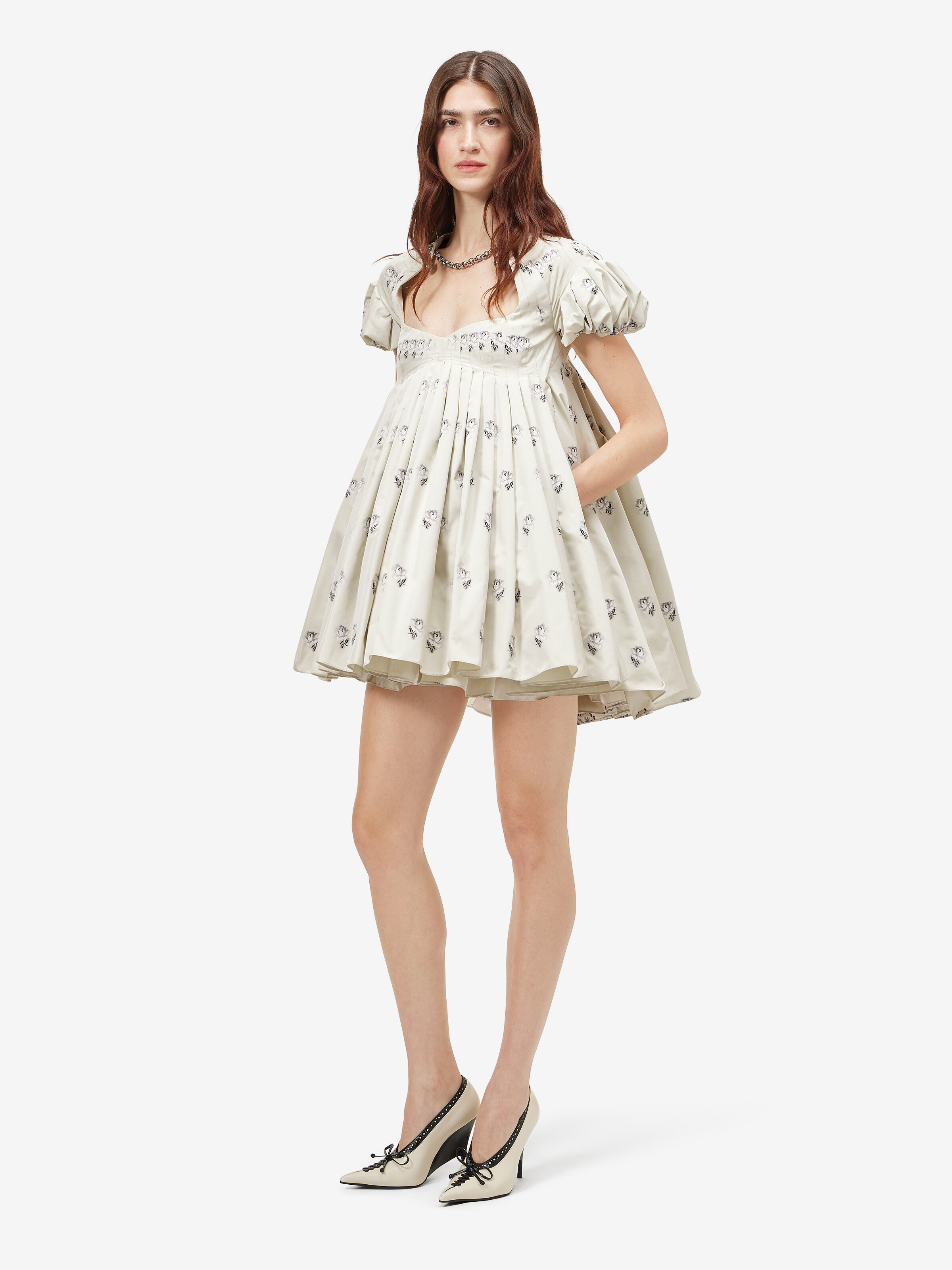 Women's Taffeta Rose Jacquard Mini Dress in Light Green in 93% polyester, 7% silk | Alexander McQueen - image 2