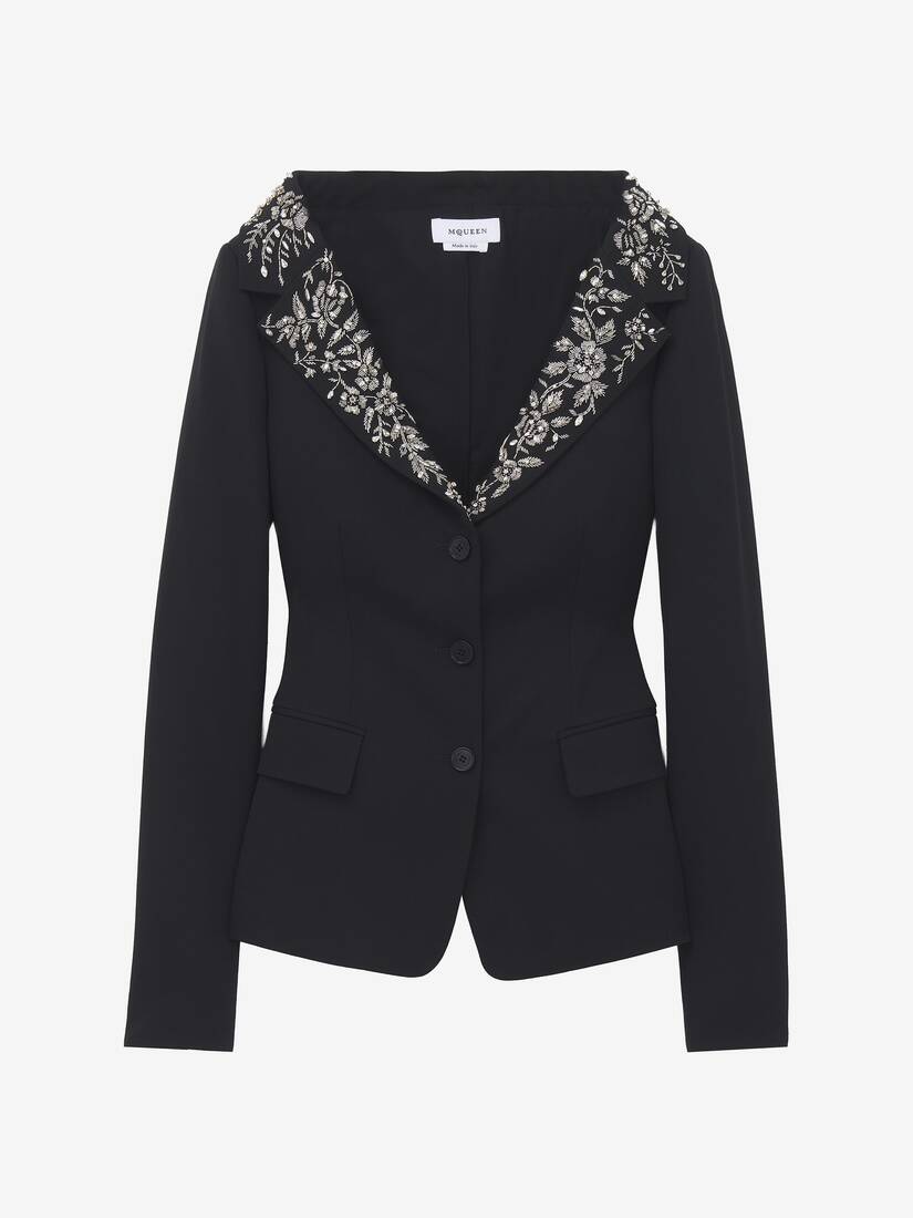 Besticktes, schulterfreies Jackett mit Gurtbanddetails. | Alexander McQueen - image 1