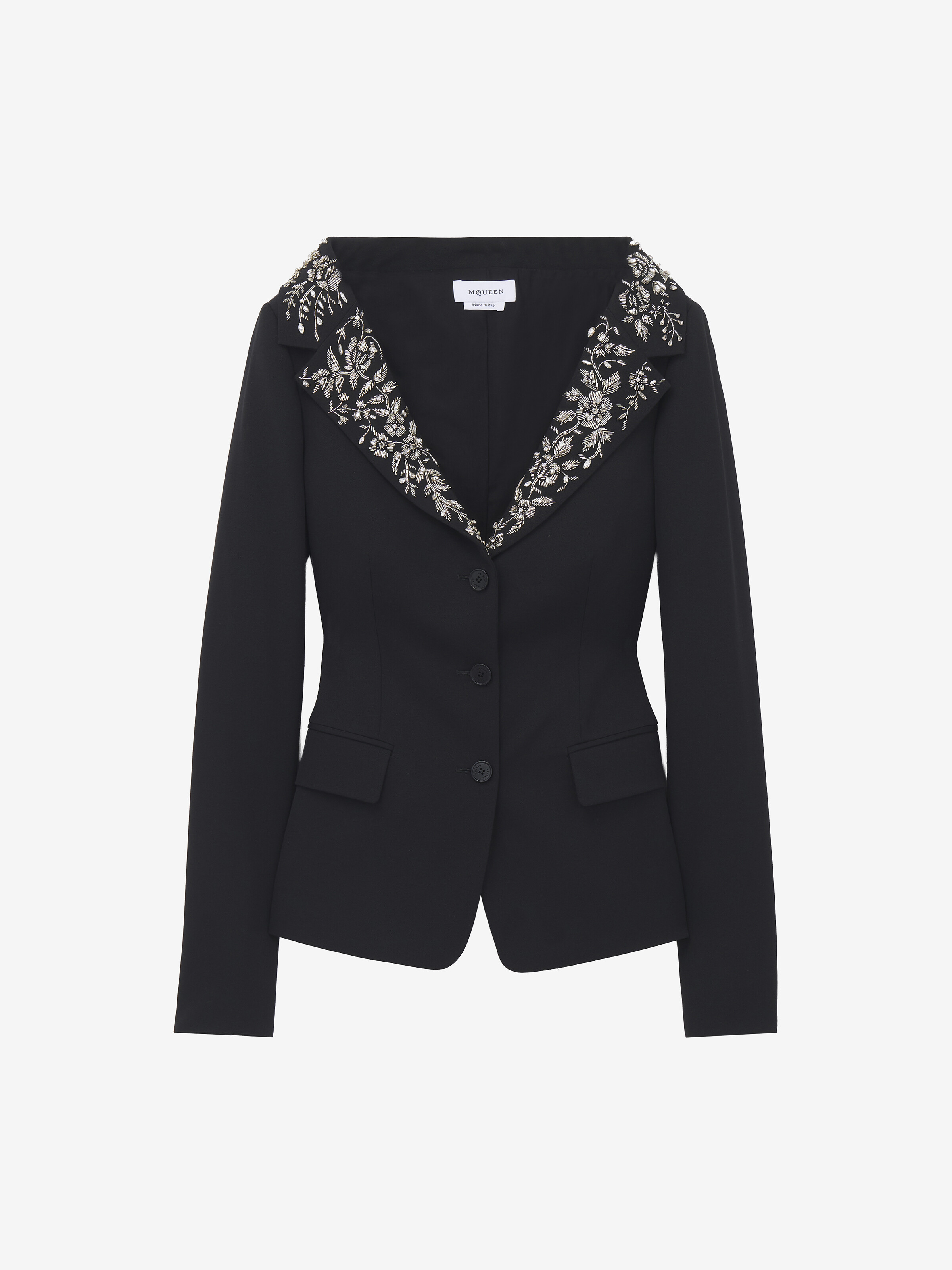 Women's Embroidered Off-the-shoulder Harness Jacket in Black in 100% Wool | Alexander McQueen - image 1