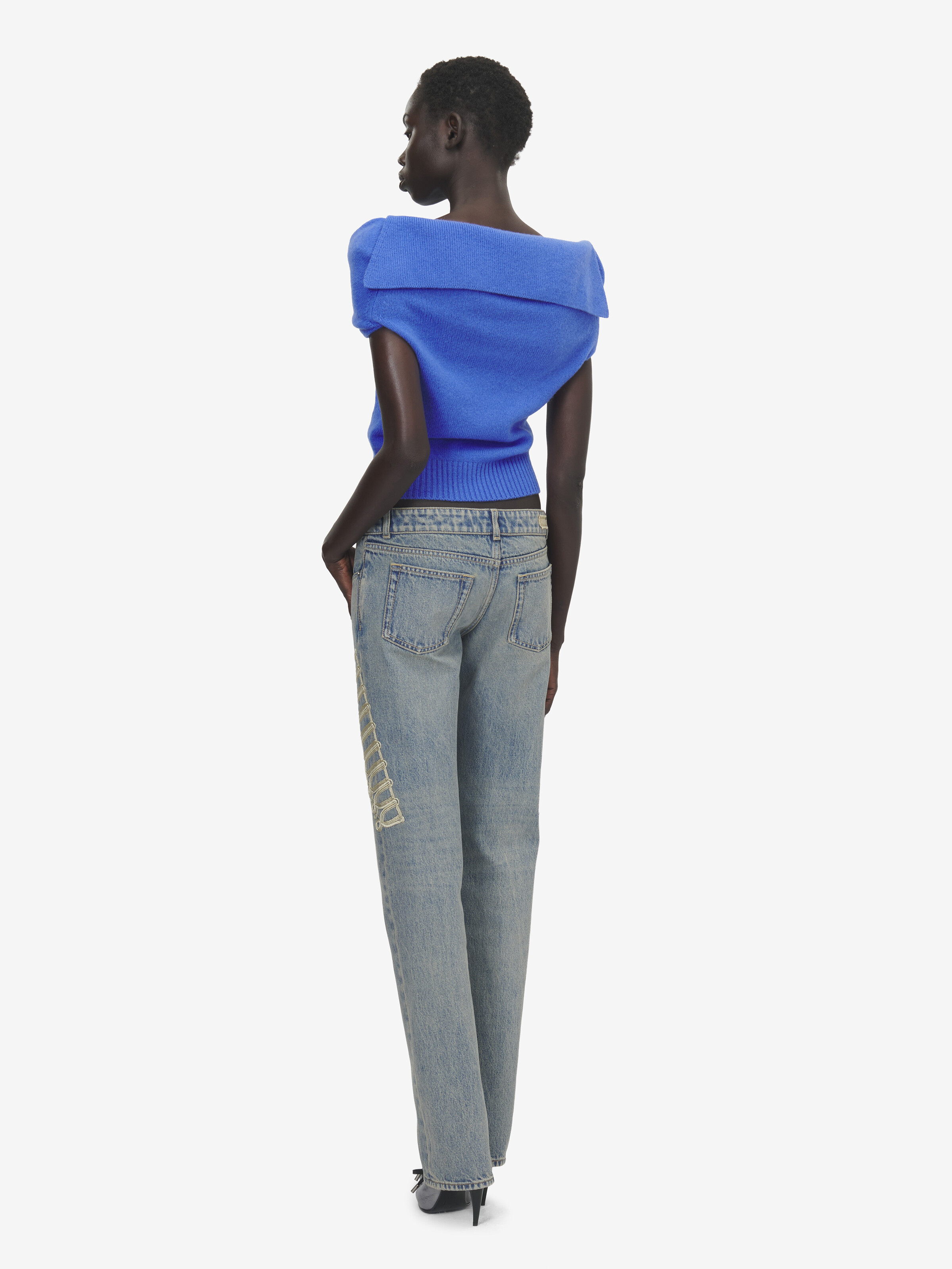 Women's Wool Cashmere Trompe-l'œil Knit Top in Blue in 100% Wool | Alexander McQueen - image 4