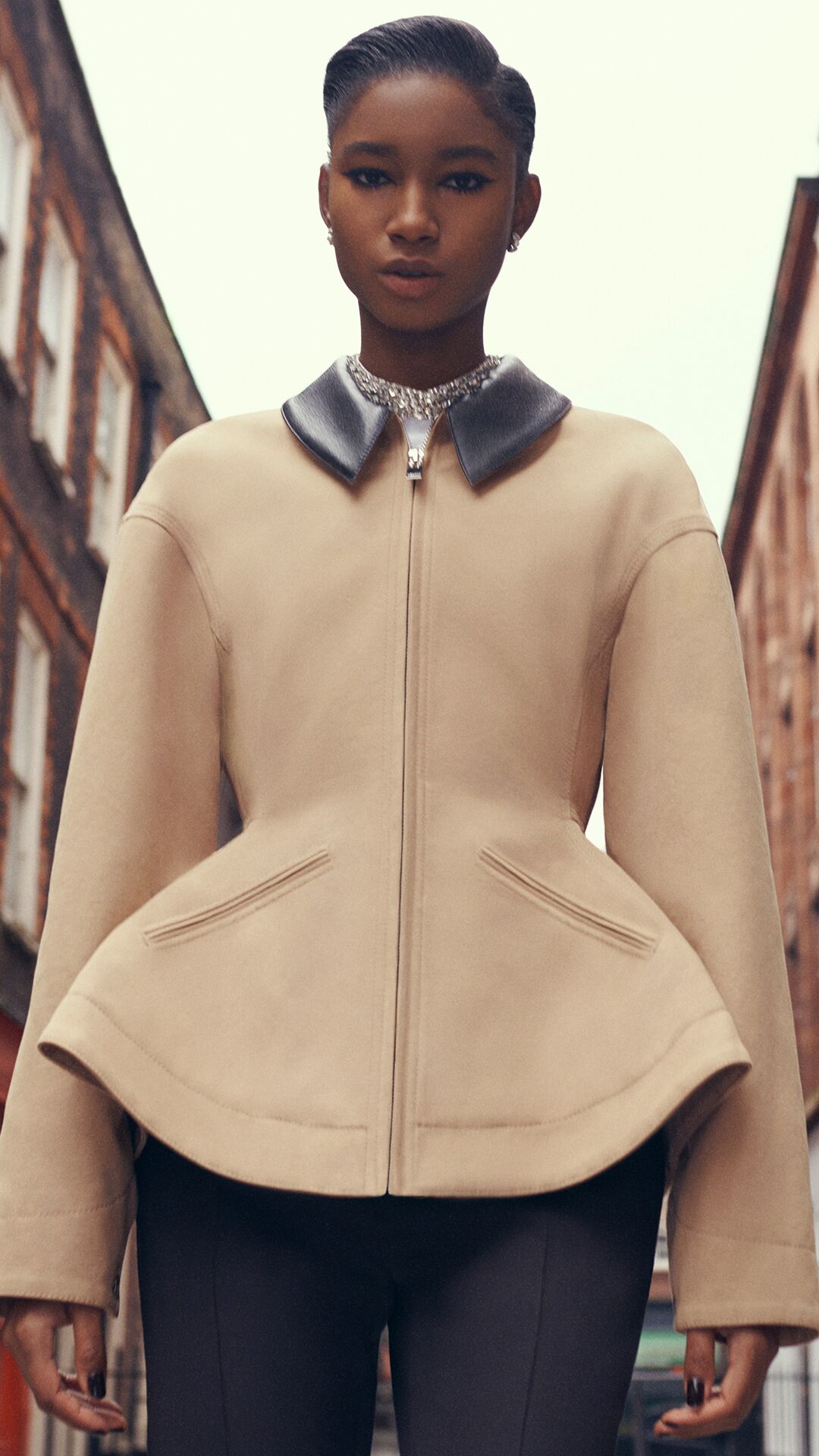 Model on set of McQueen Autumn Winter 2025 Pre-Collection photoshoot