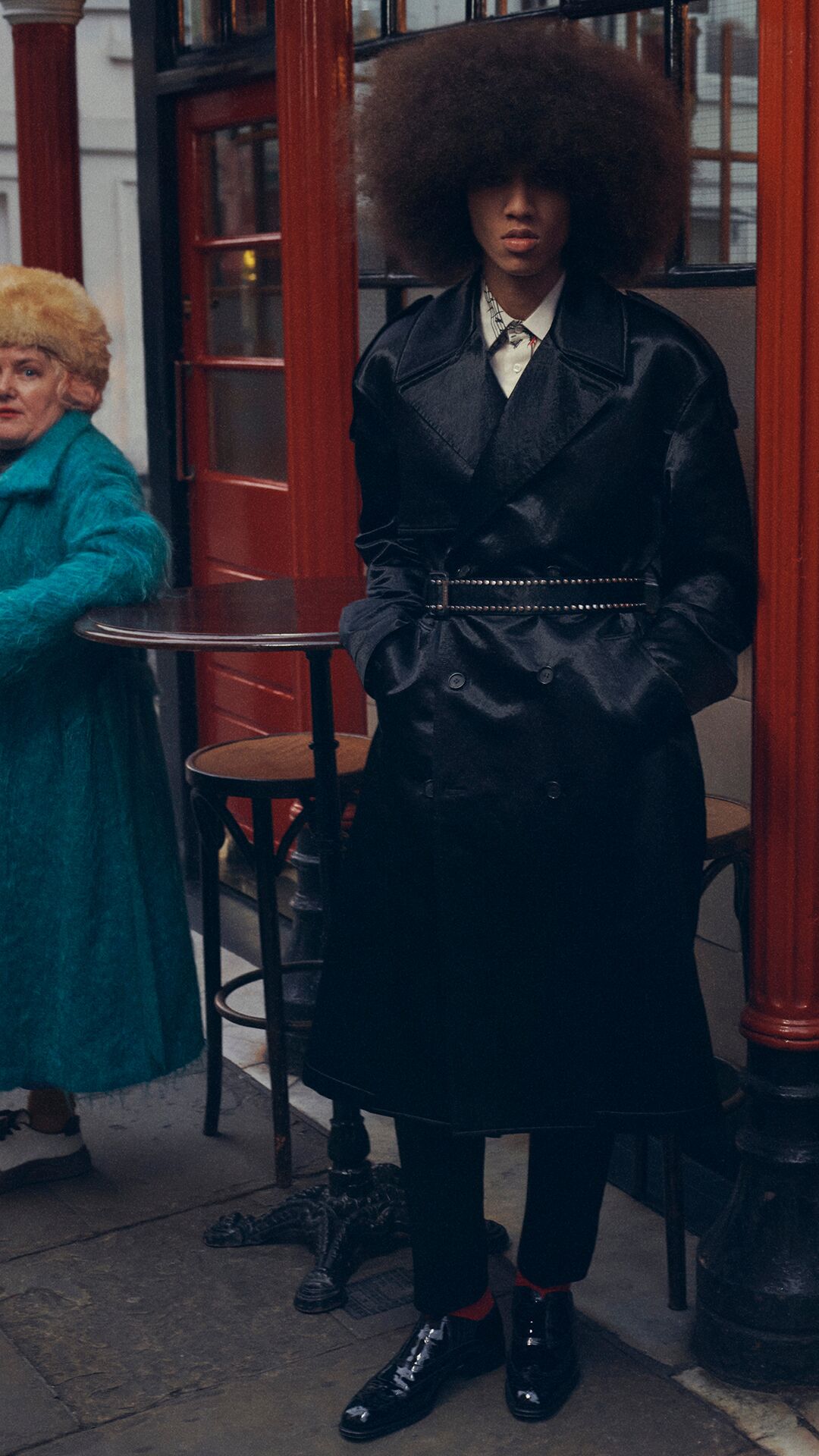 McQueen PreAW25 models in a leather coat