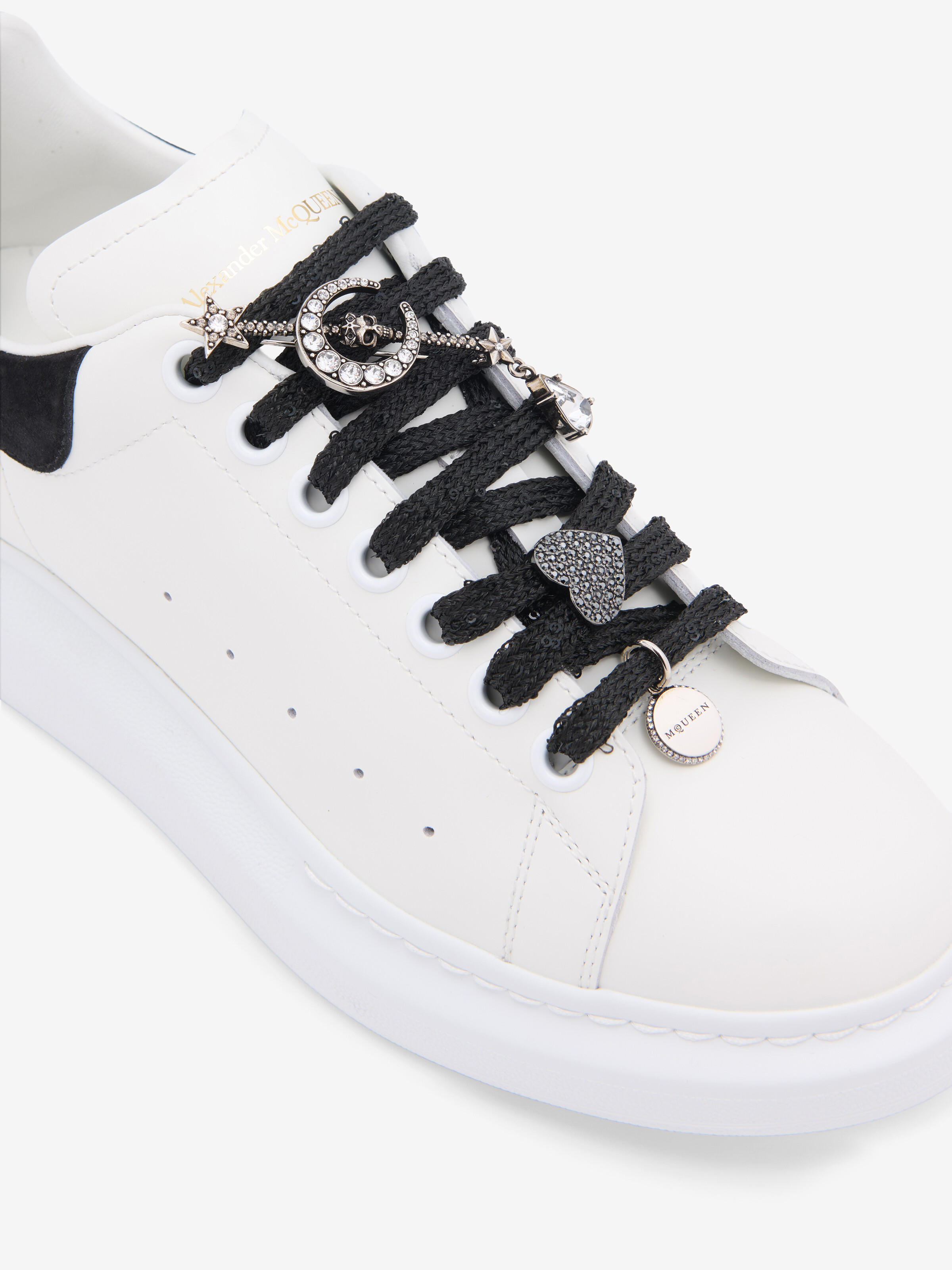 Charm Sequin Shoelaces in Black/Silver-Finish in 100% Polyester | Alexander McQueen - image 2