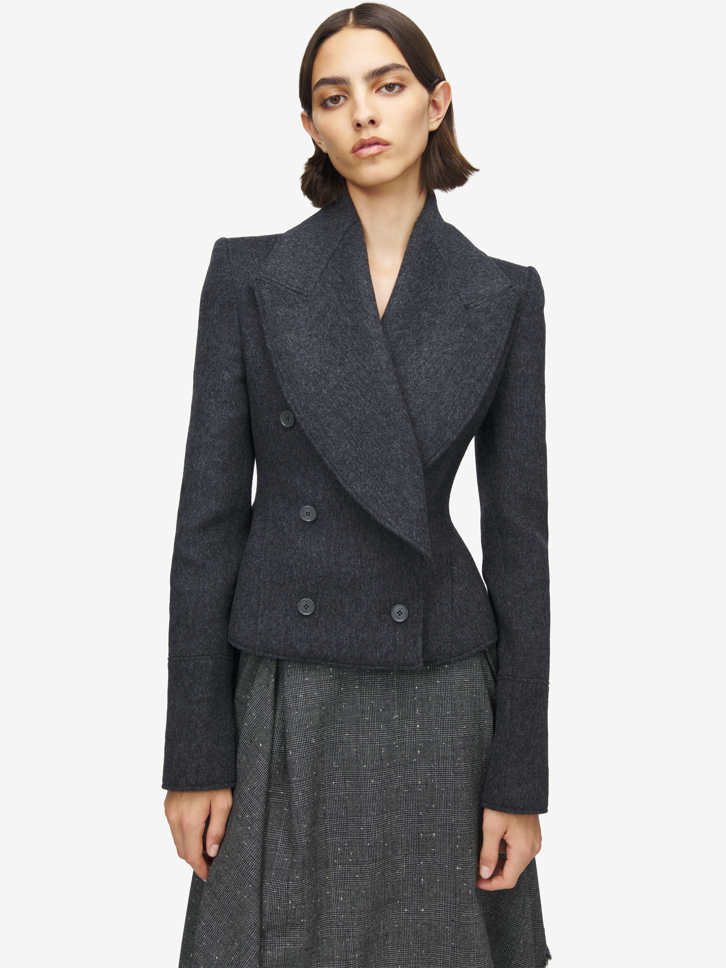 Manteau à double boutonnage en feutre de laine pour Femme en Gris Mélangé in 100% Laine | Alexander McQueen - image 1