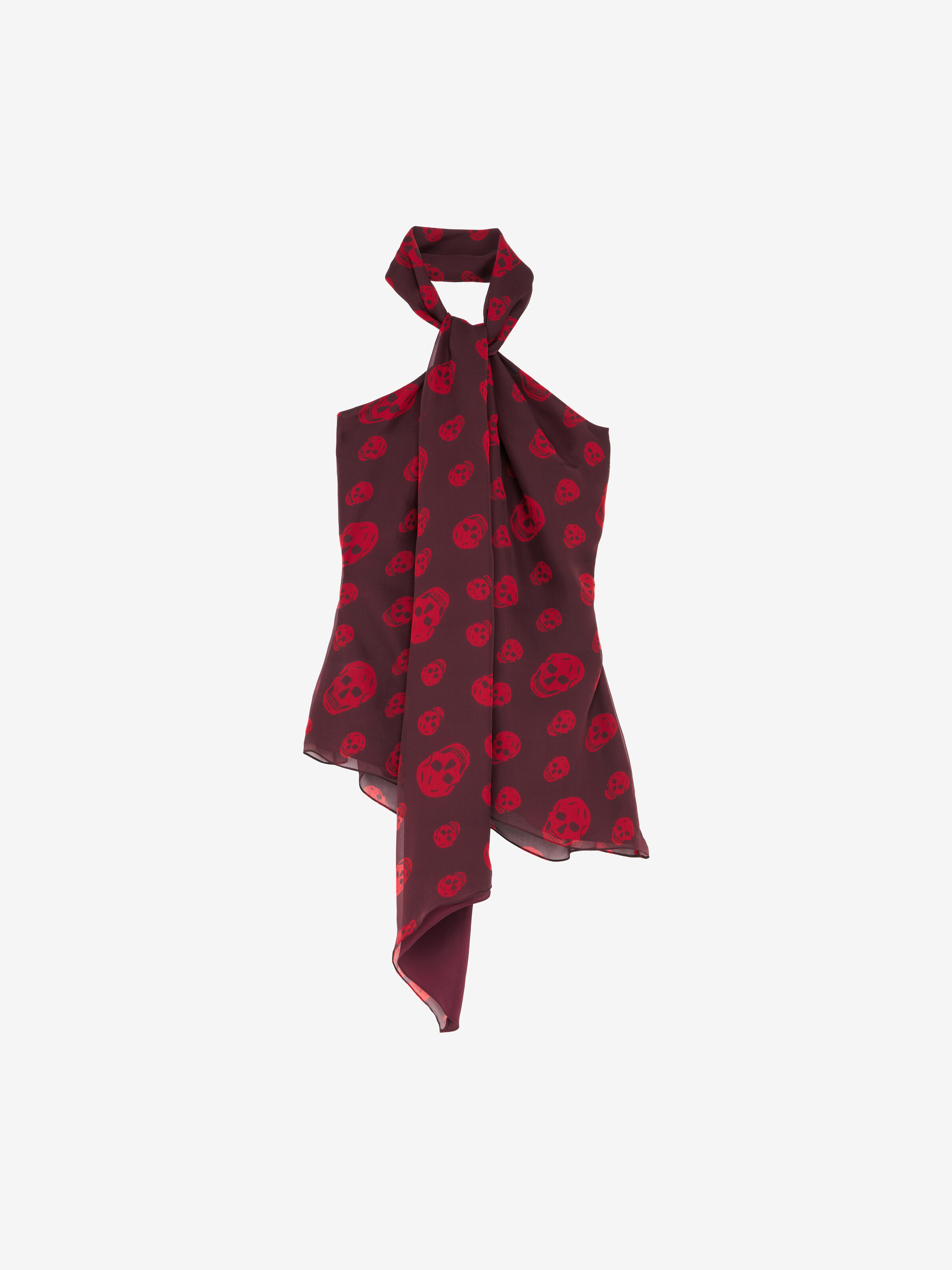 Women's Skull Print Halterneck Top in Deep Red in 100% Silk | Alexander McQueen - image 1