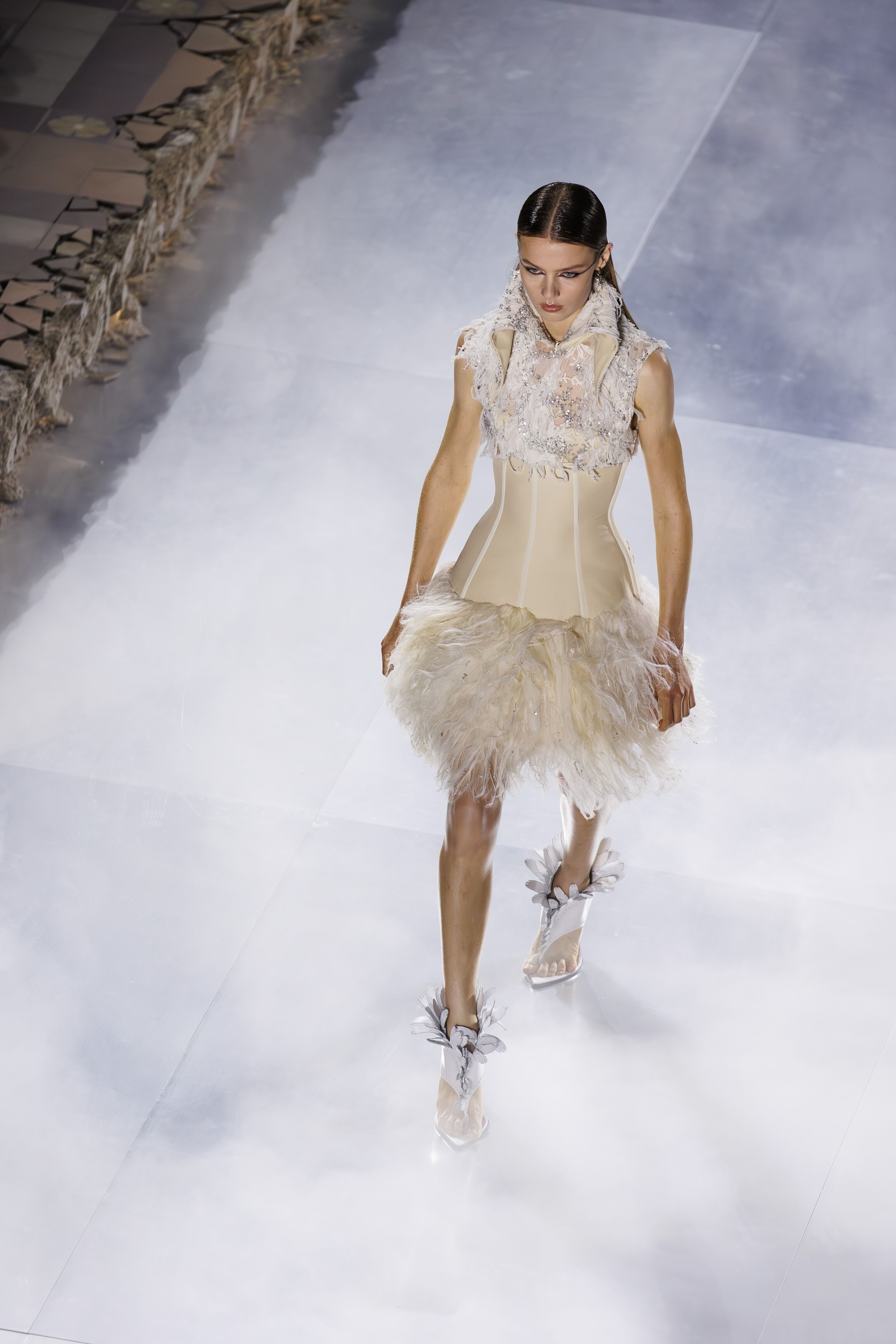 Model on runway for McQueen Spring Summer 2025 show in Paris