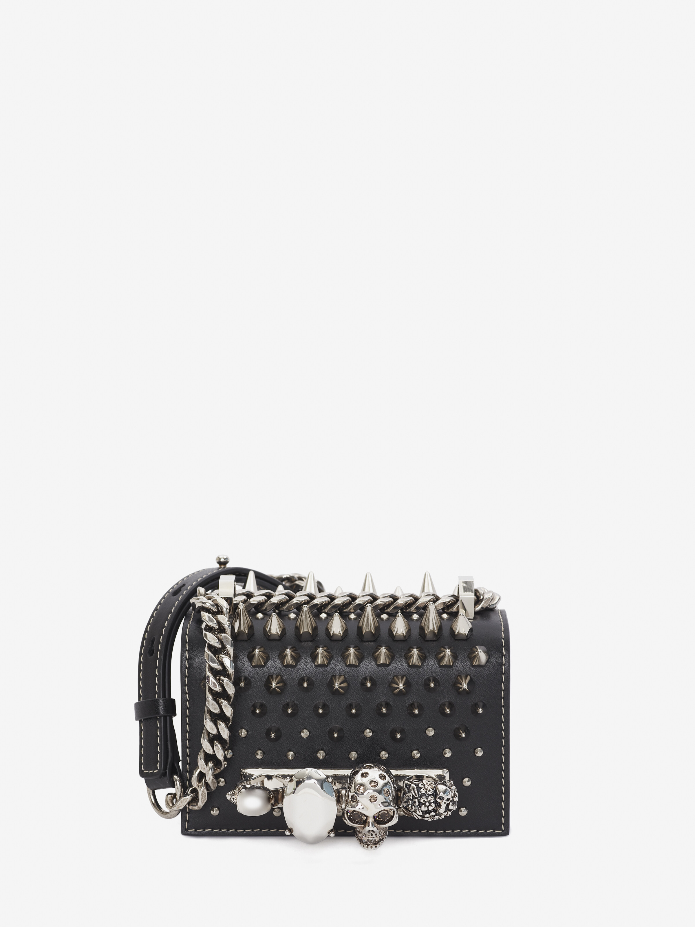 Borsa Micro Jewelled Satchel da Donna in Nero in Pelle di vitello | Alexander McQueen - image 1