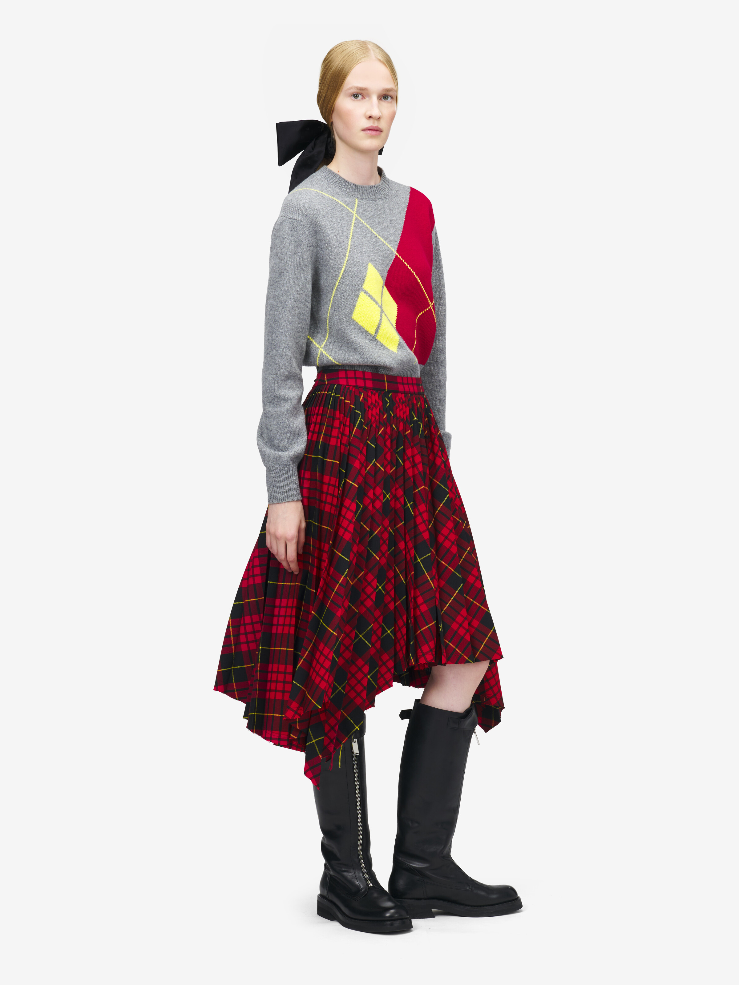 Women's MacQueen' Tartan Asymmetric Skirt in Red/Black/Yellow in 55% Polyester, 45% Wool | Alexander McQueen - image 3