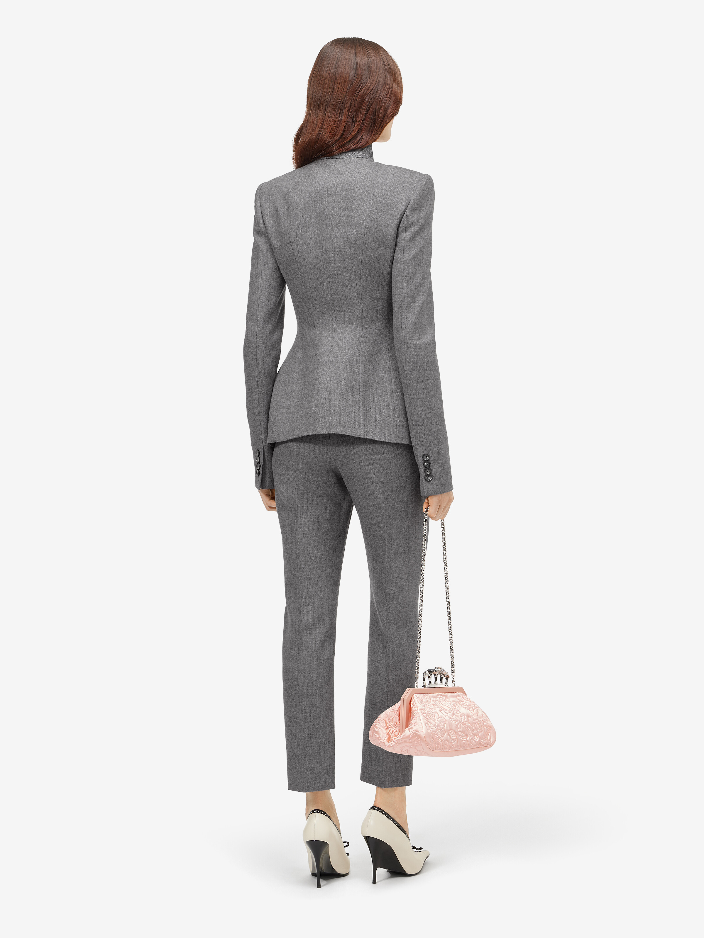 Women's Wool Pinstripe Cross Lapel Jacket in Grey in 100% wool -  lining: 100% viscose -  filling: 100% polyester | Alexander McQueen - image 4