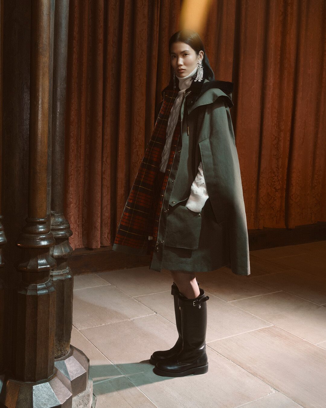 Model on set for McQueen Pre SS26 Campaign