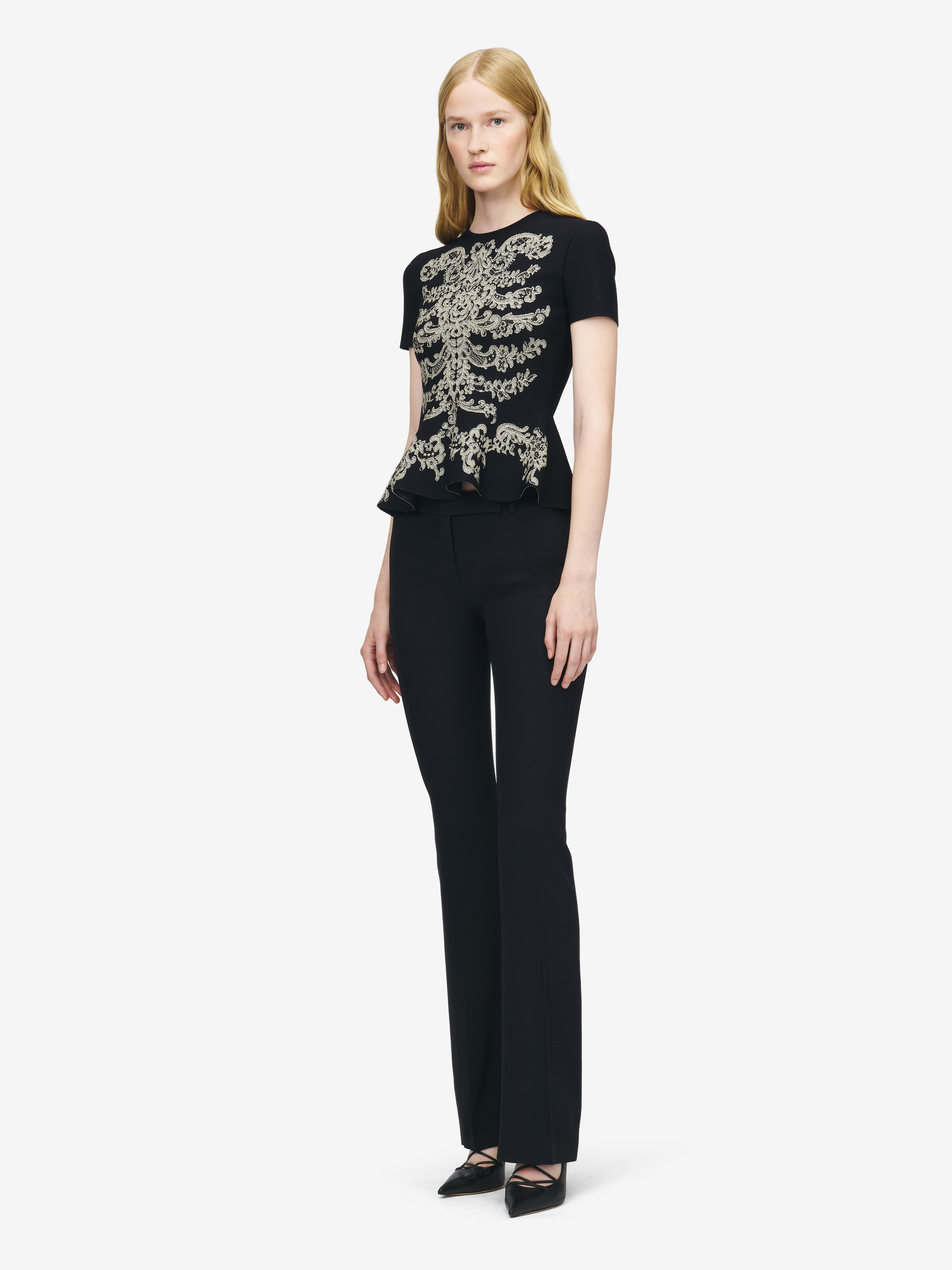 Schößchen-Top mit Rippenstickerei aus Spitze Damen für Schwarz in 84% Viscose, 14% Polyester, 2% Metallic-Polyester | Alexander McQueen - image 4