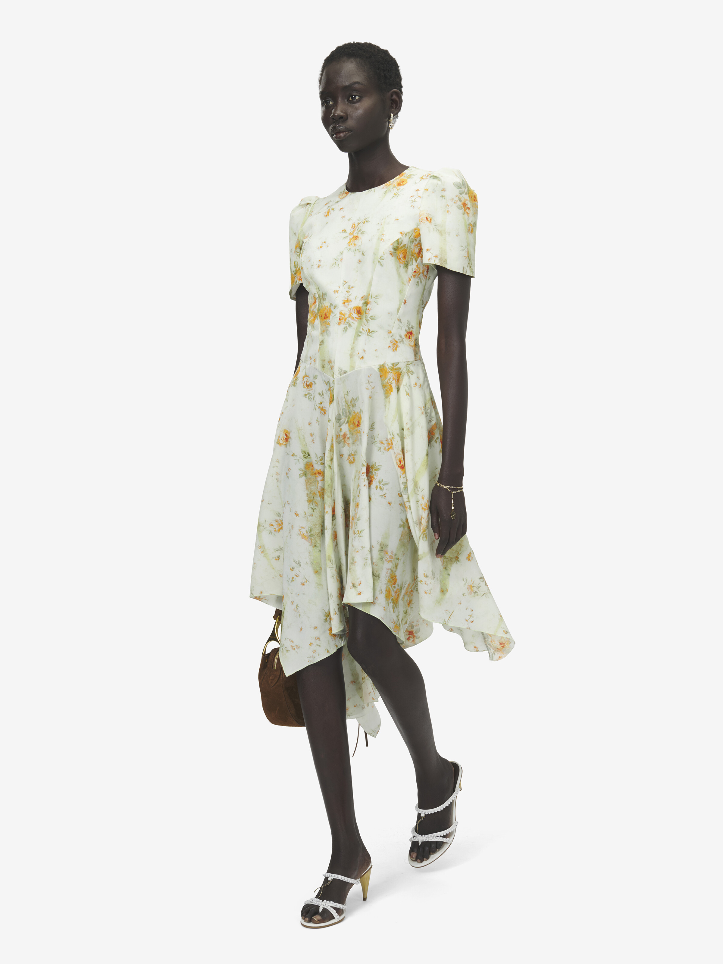 Seidenkleid mit Blumenprint für Damen in Stein/Hellorange in 100% Seide | Alexander McQueen - image 3