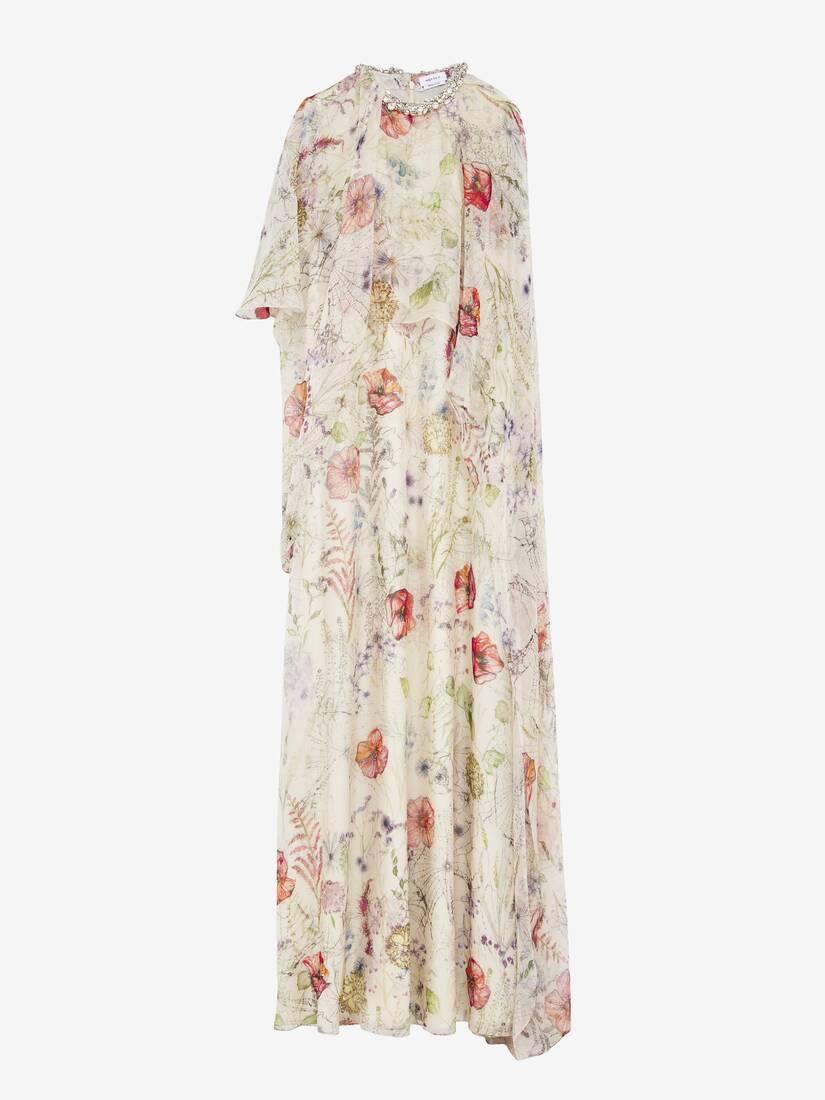 Meadow Floral Print Asymmetric Cape Dress | Alexander McQueen - image 2