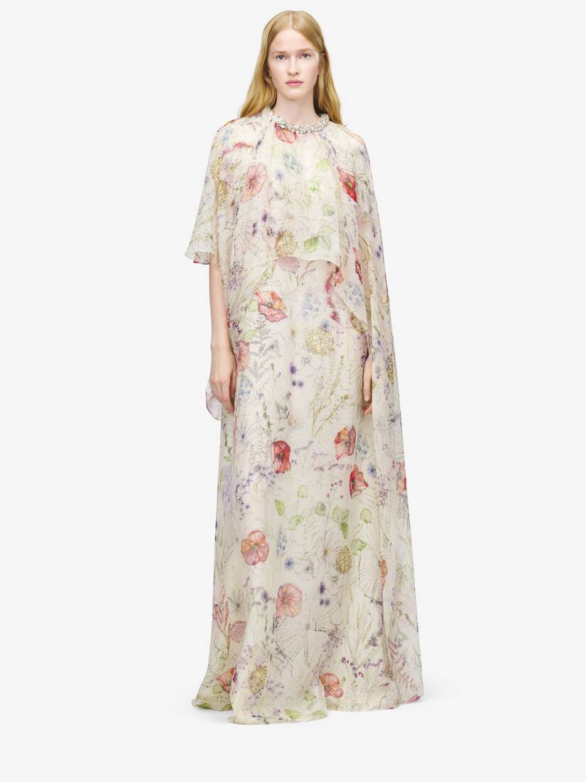 Meadow Floral Print Asymmetric Cape Dress | Alexander McQueen - image 2