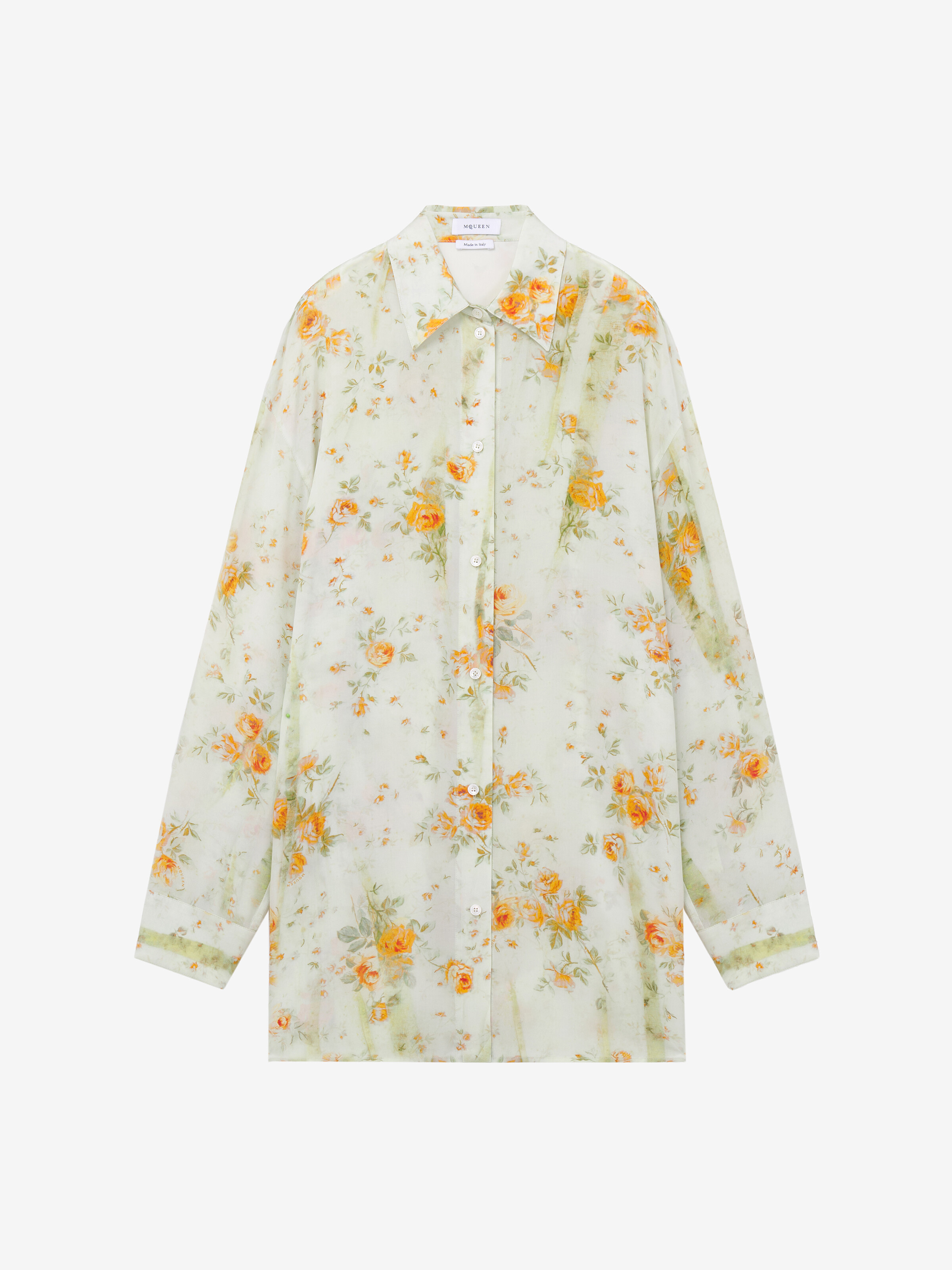 Camicia pyjama con stampa floreale da Donna in Pietra/Arancione chiaro in 100% Seta | Alexander McQueen - image 1