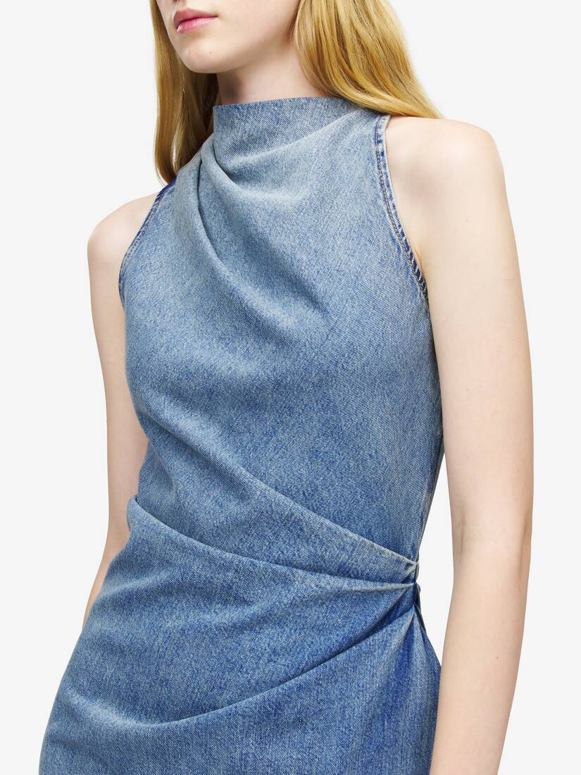 Denim Asymmetric Mini Dress | Alexander McQueen - image 5