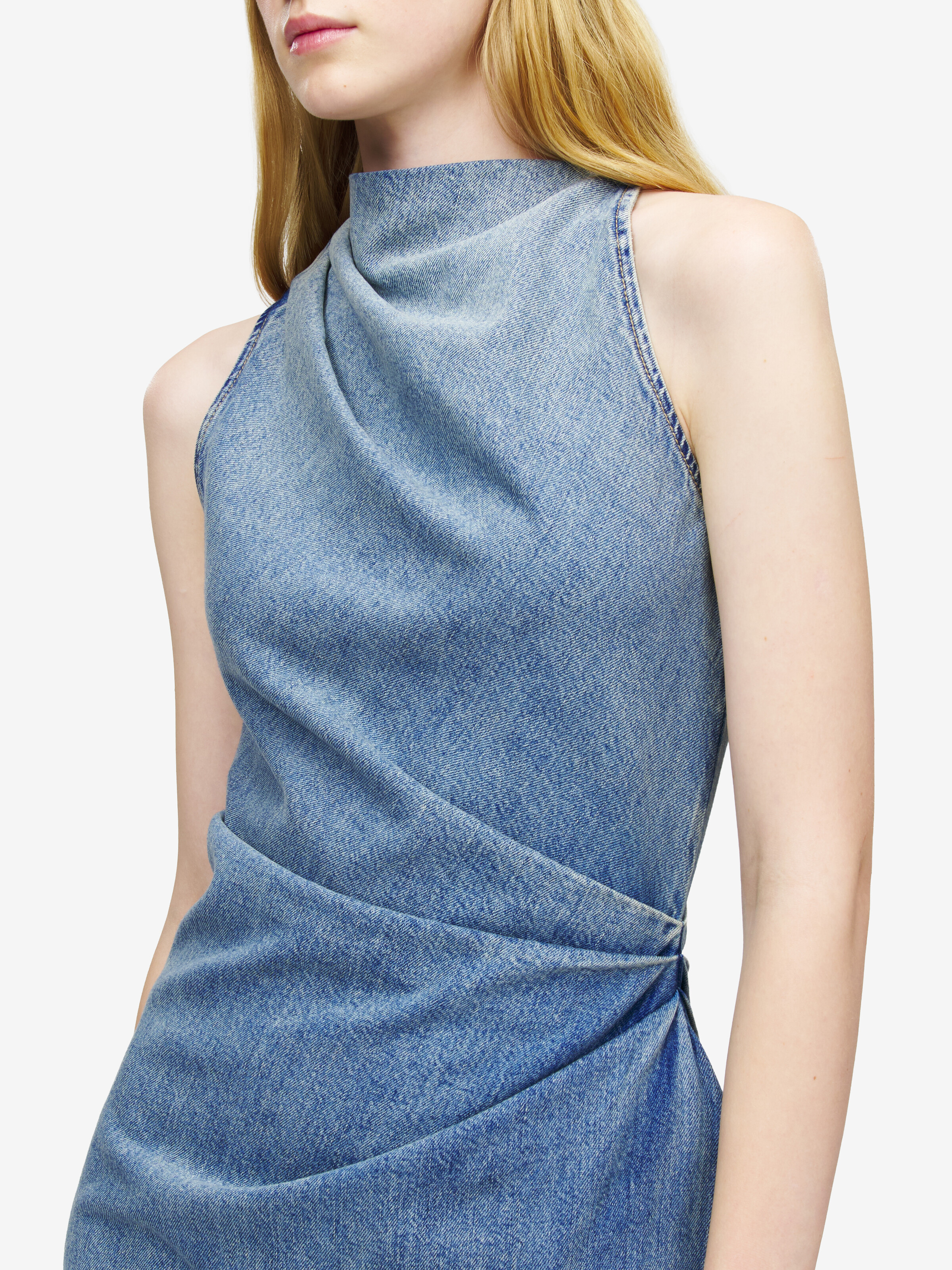 Women's Denim Asymmetric Mini Dress in Washed Blue in 100% Cotton | Alexander McQueen - image 5