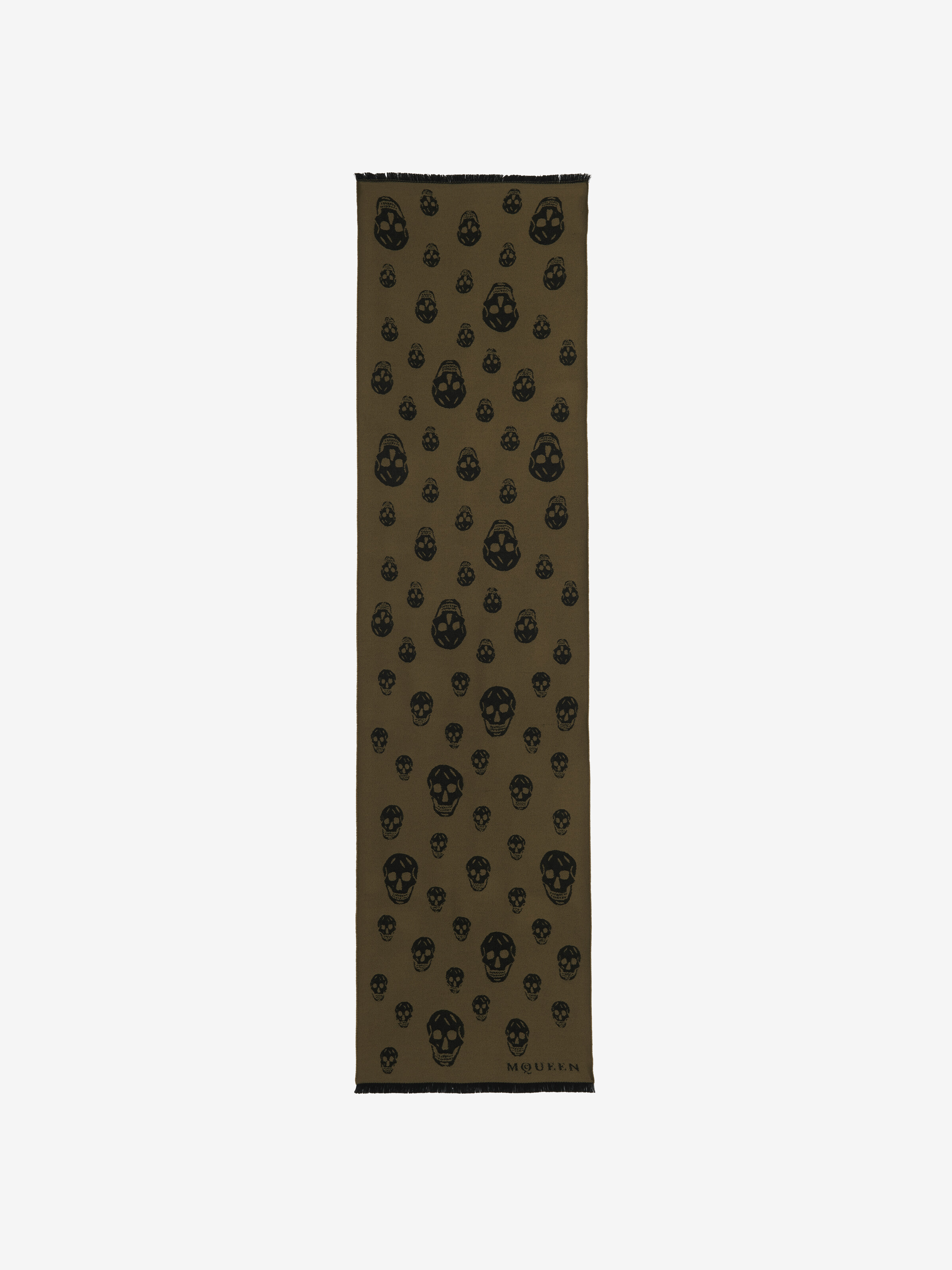 Women's Skull Wool Jacquard Scarf in Green in 100% Wool | Alexander McQueen - image 1