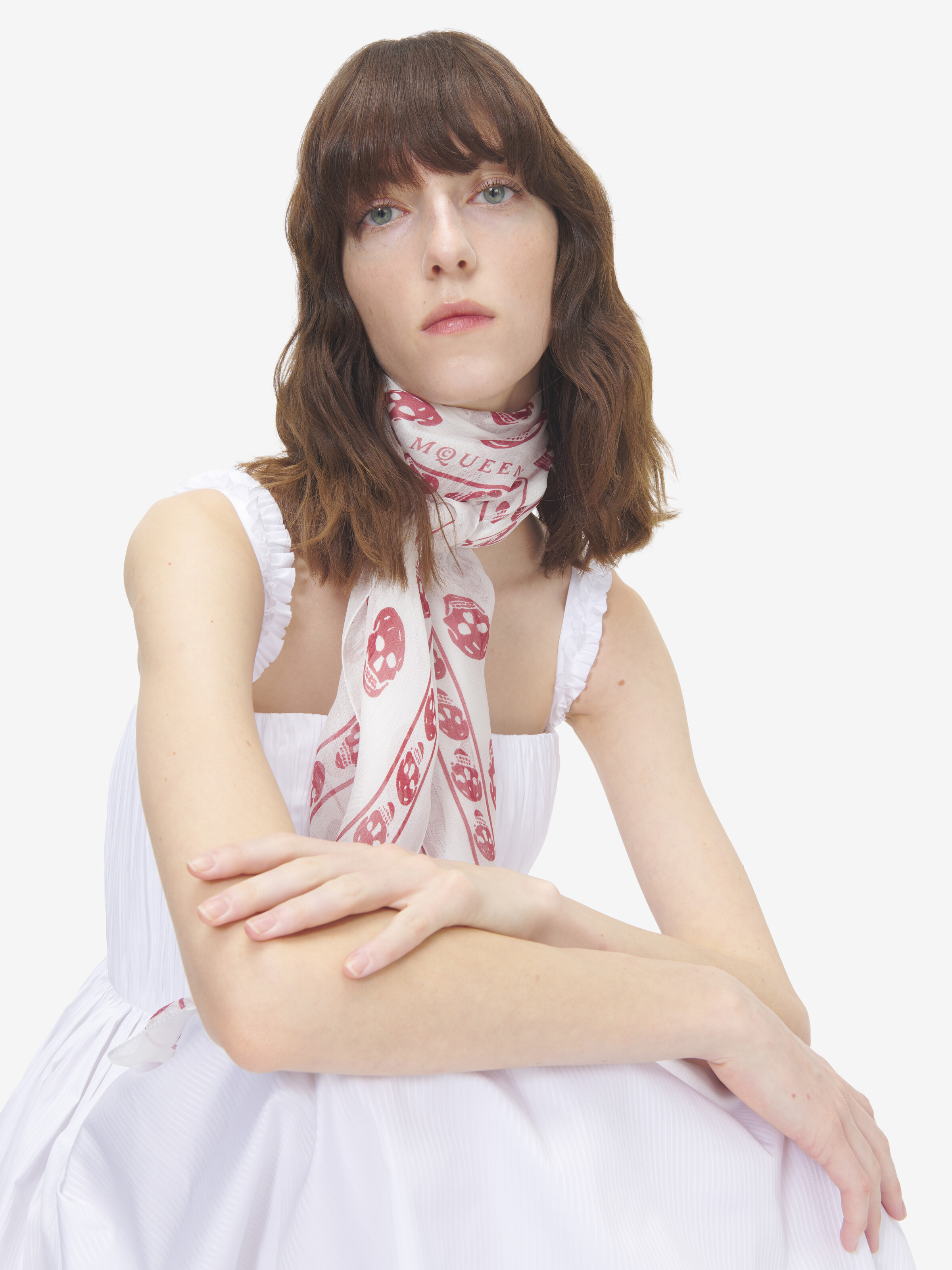 Women's Classic Skull Scarf in Ivory/Blush in 100% Silk | Alexander McQueen - image 2