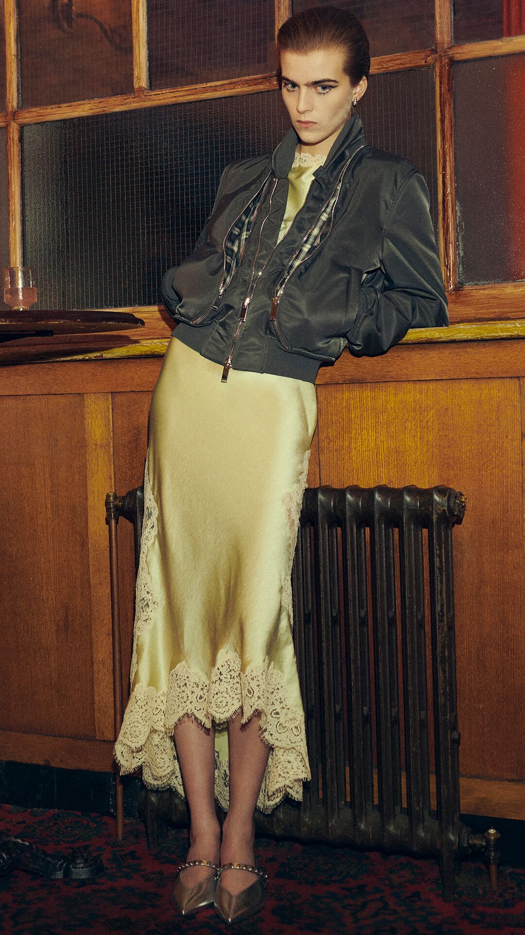 Model on set of McQueen Autumn Winter 2025 Pre-Collection photoshoot
