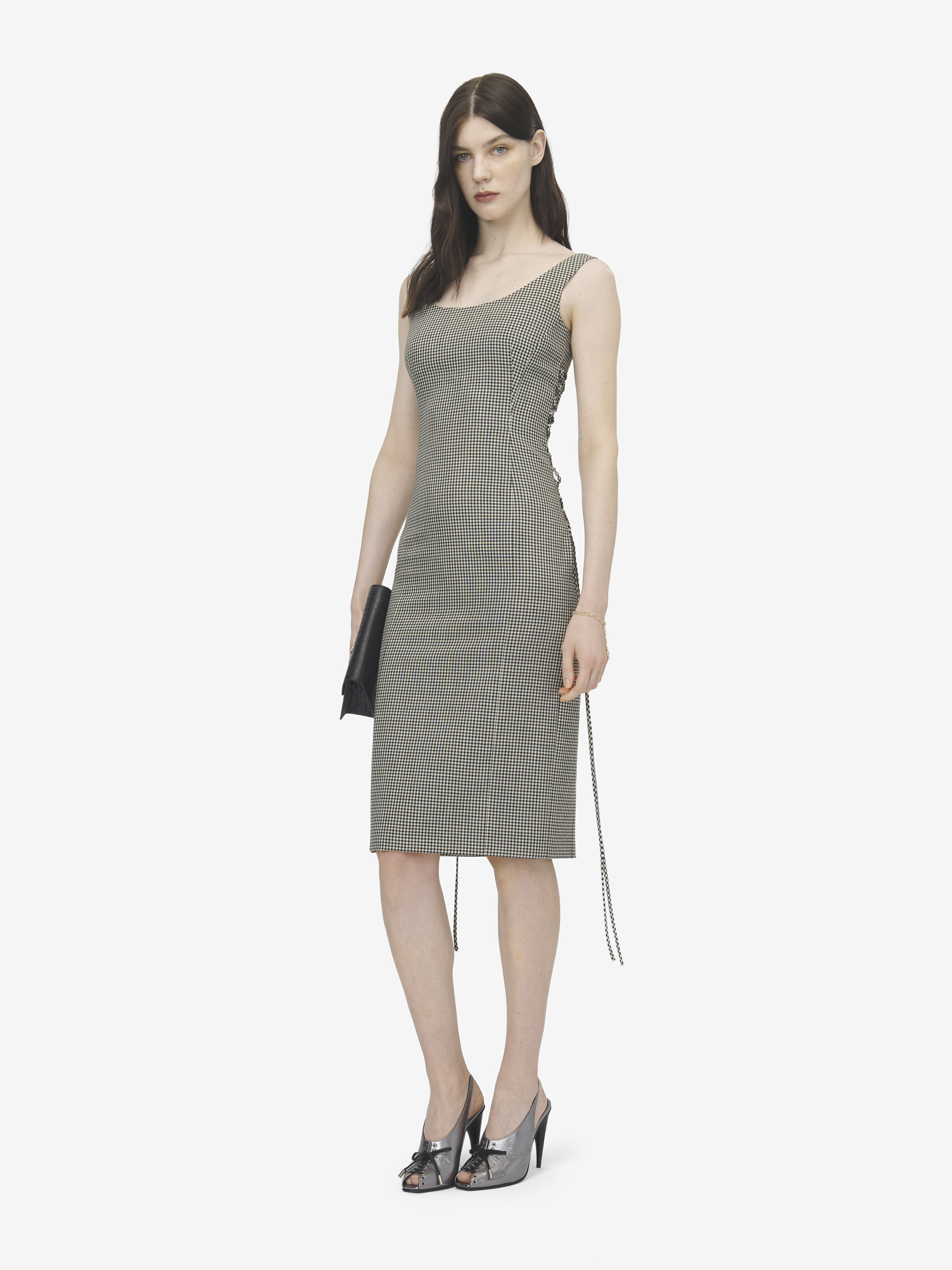 Bleistiftkleid mit Gingham-Karomuster und Korsettschnürung für Damen in Schwarz/Elfenbein in 100% Wolle | Alexander McQueen - image 3