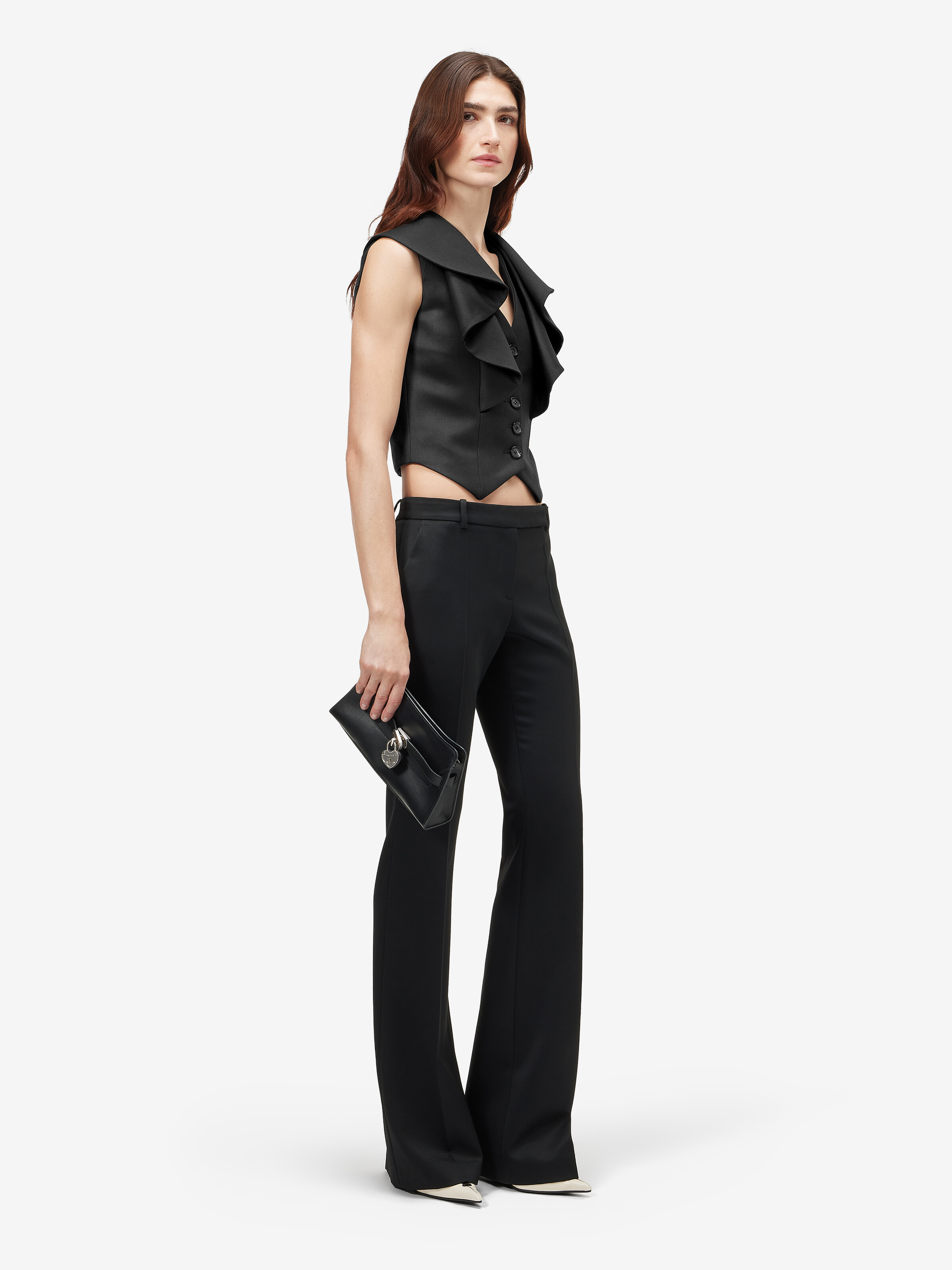 Women's Waterfall Collar Tailored Waistcoat in Black in 100% wool -  lining: 100% viscose | Alexander McQueen - image 3