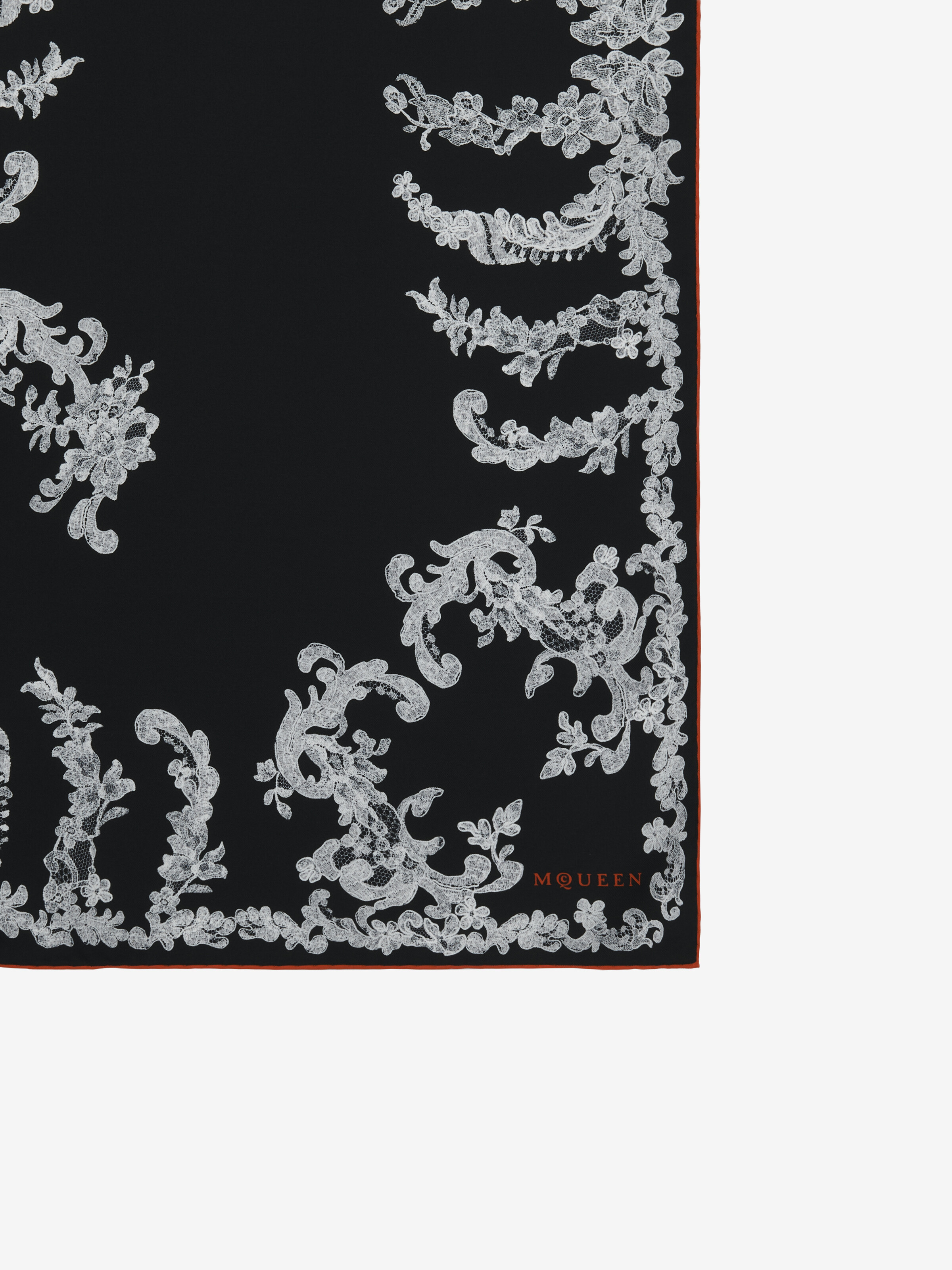 Lace Ribcage Foulard in Black/Red in 100% Silk | Alexander McQueen - image 3