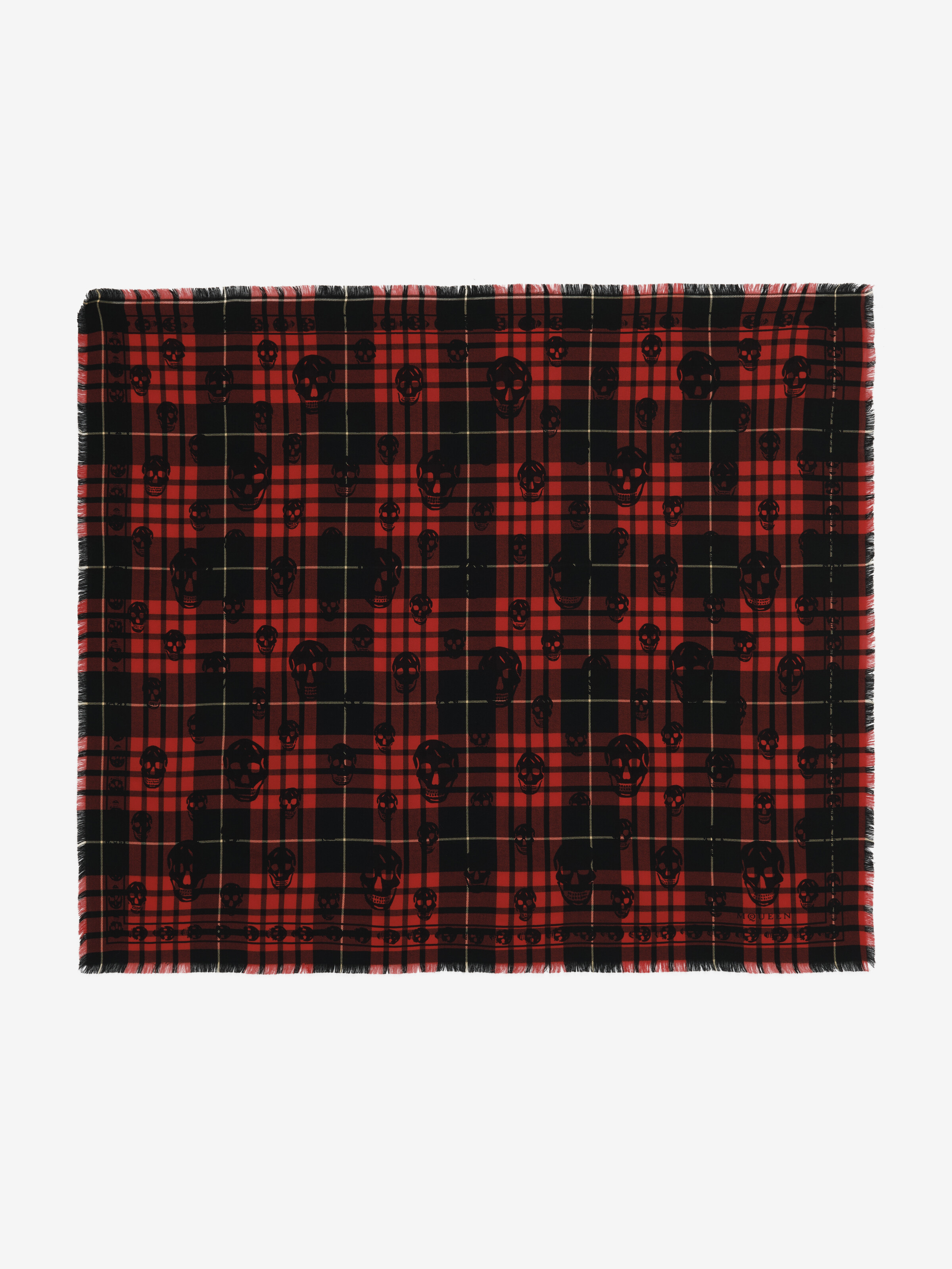 Men's Tartan Skull Scarf in Red/Black in 70% Cotton, 30% Silk | Alexander McQueen - image 1