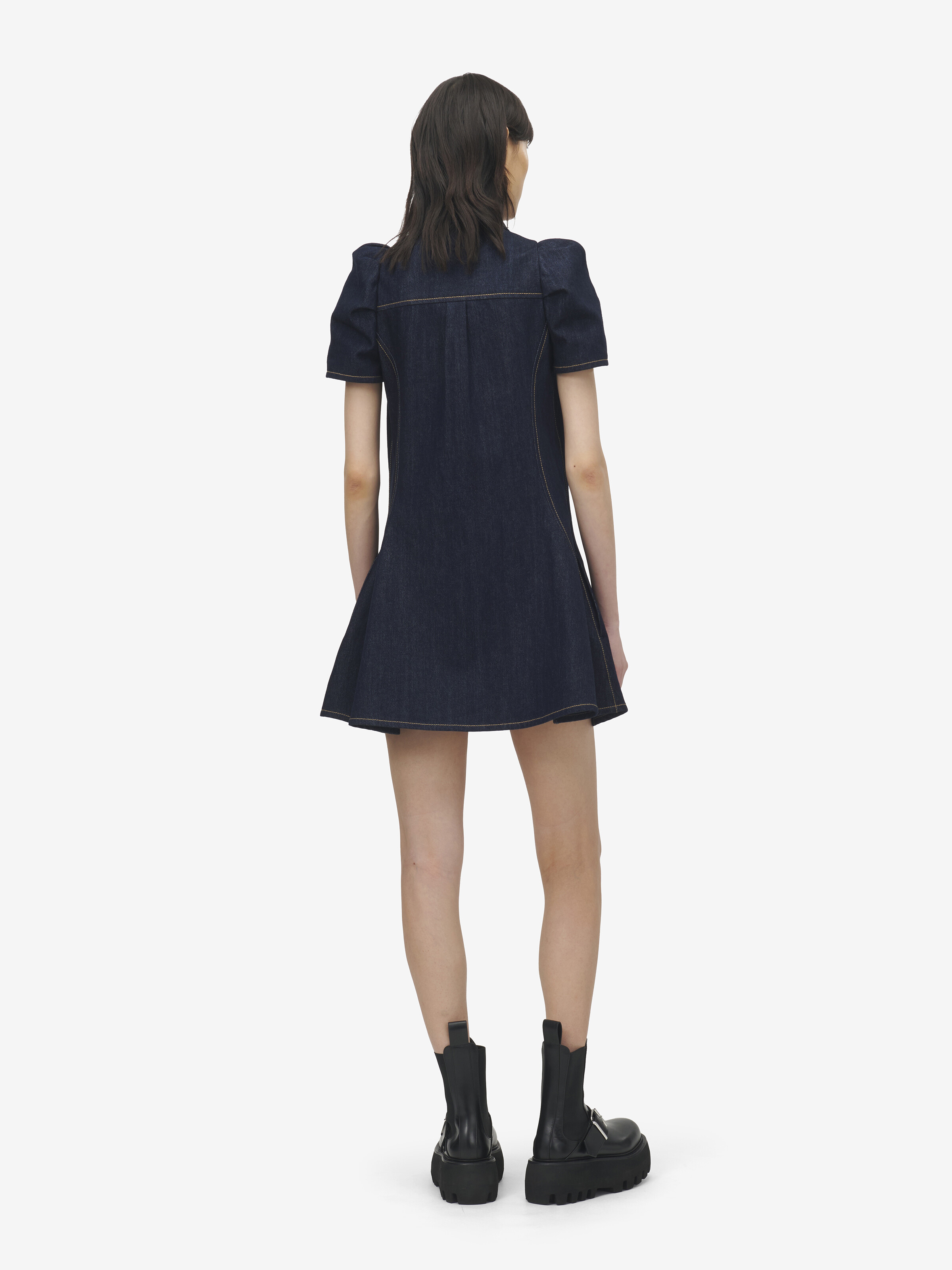 Minikleid aus Denim mit betonten Schultern für Damen in Dunkelblau gewaschen in 100% Baumwolle | Alexander McQueen - image 4