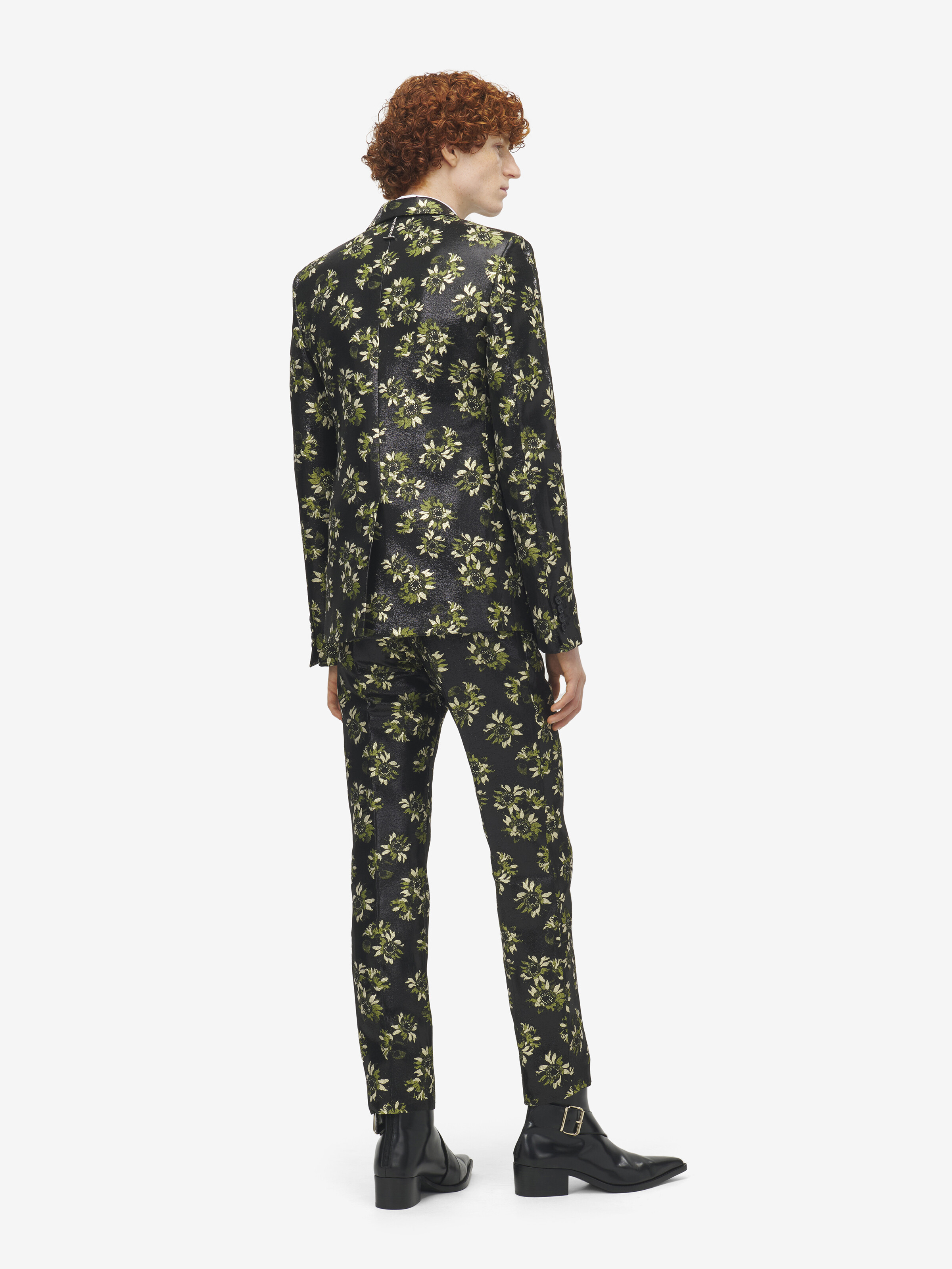 Men's Sunflower Jacquard Trousers in Black/Green/Gold in 89% Polyester, 11% Metalic Polyester | Alexander McQueen - image 4