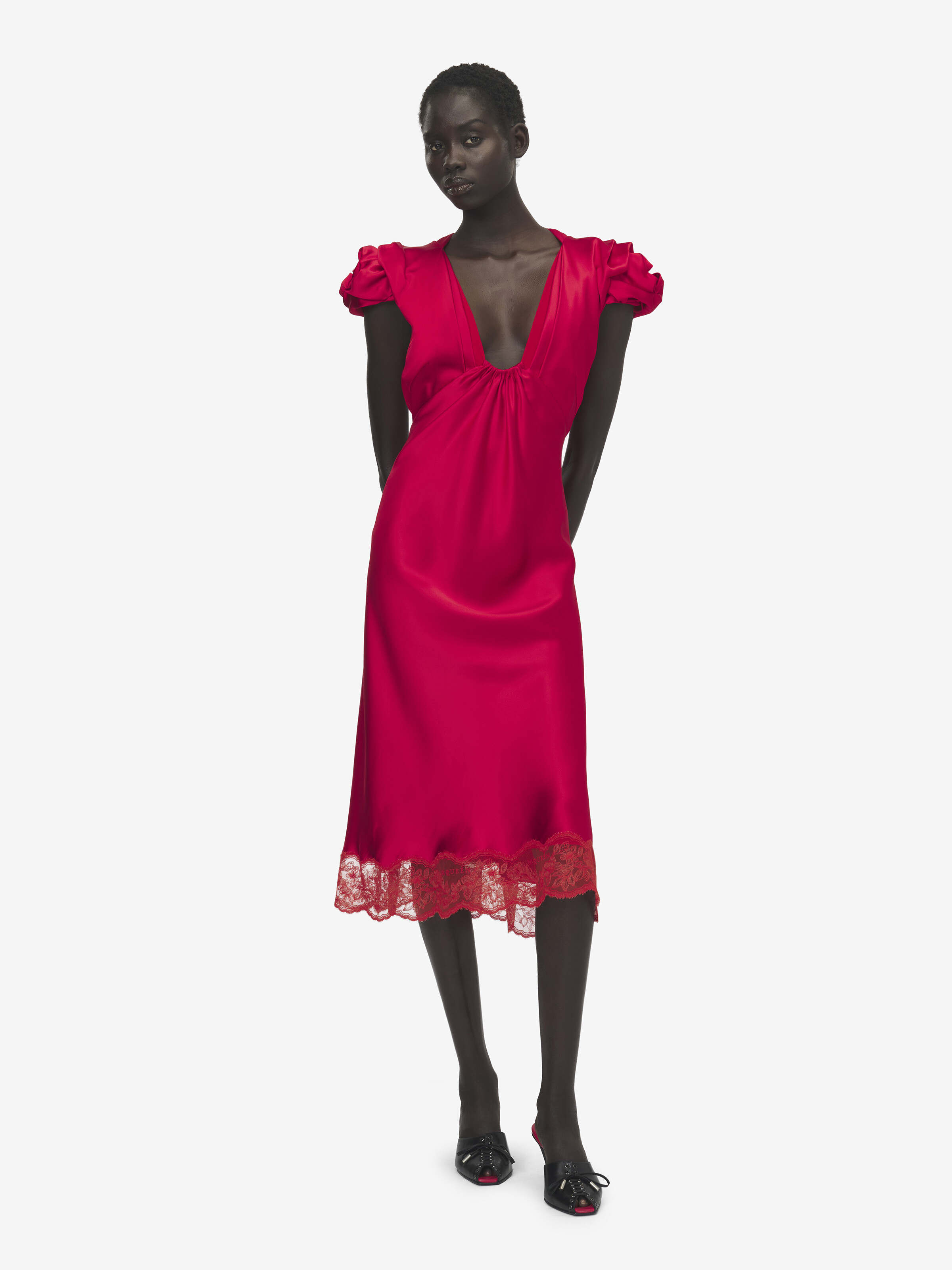 Robe midi à manches froncées pour Femme en Rouge in 100% Viscose | Alexander McQueen - image 2