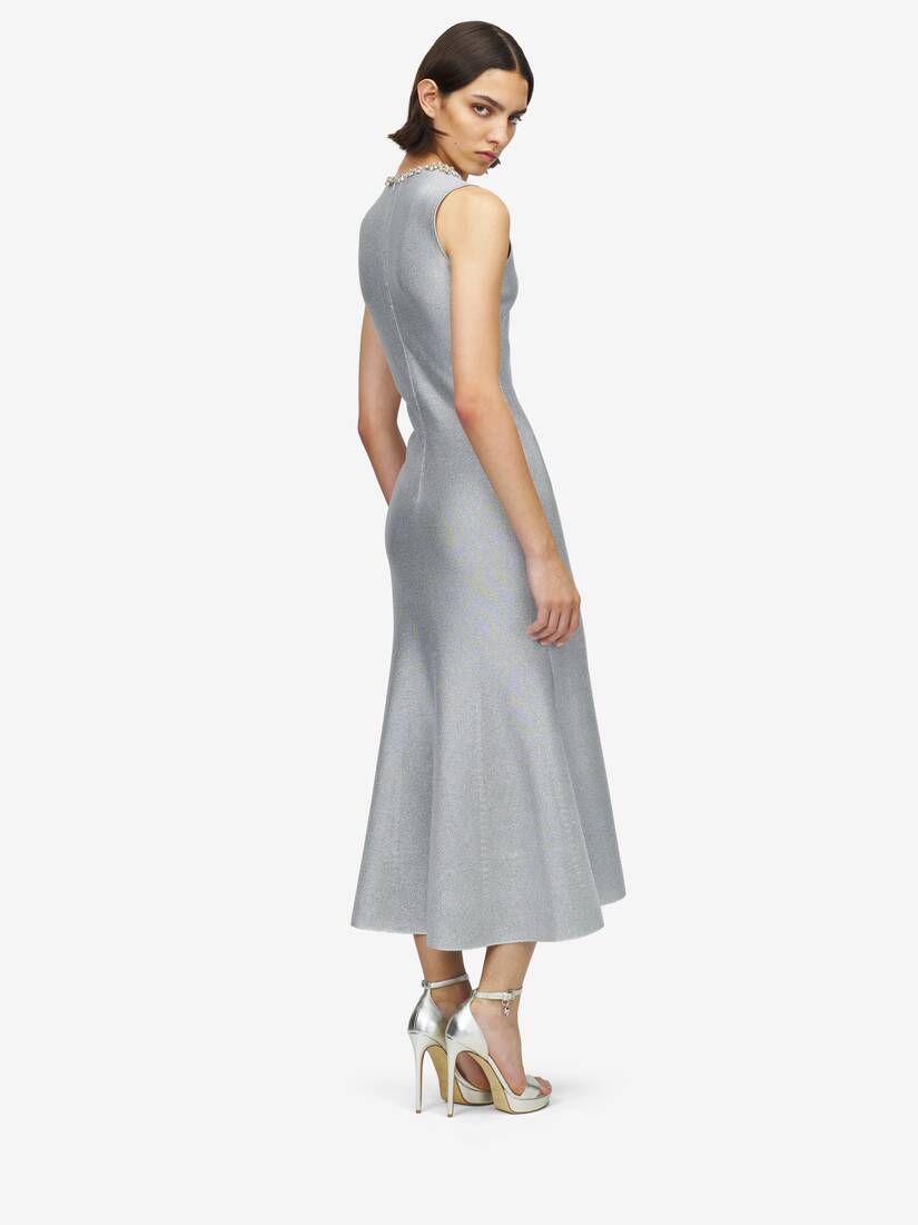 Midikleid mit Kettenhemd-Stickerei