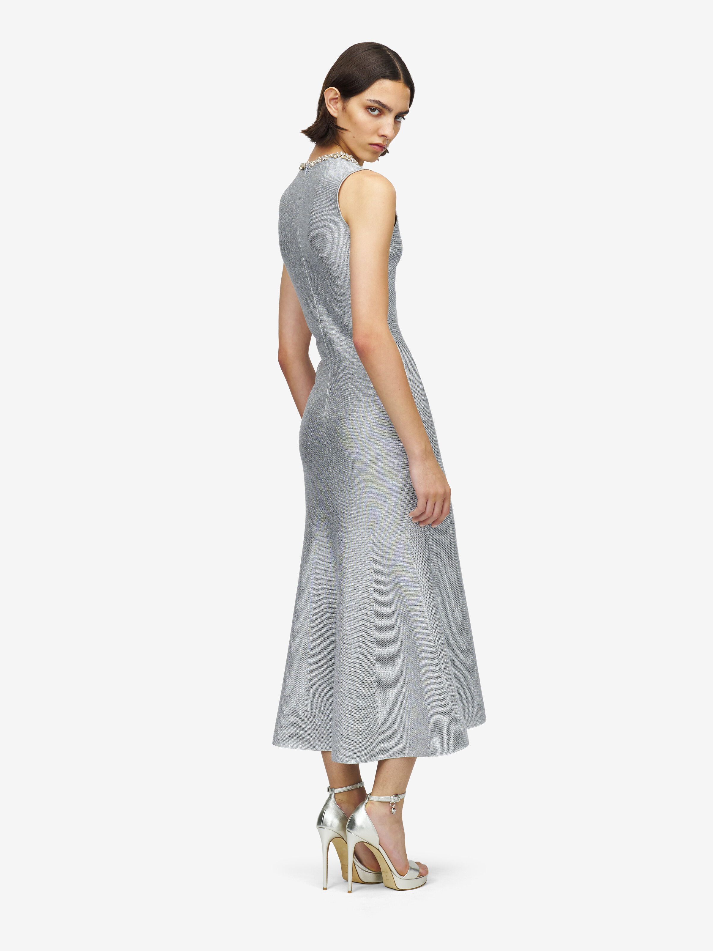 Midikleid mit Kettenhemd-Stickerei Damen für Silber in 81% Viscose, 17% Metallic-Polyester, 2% Polyester | Alexander McQueen - image 4