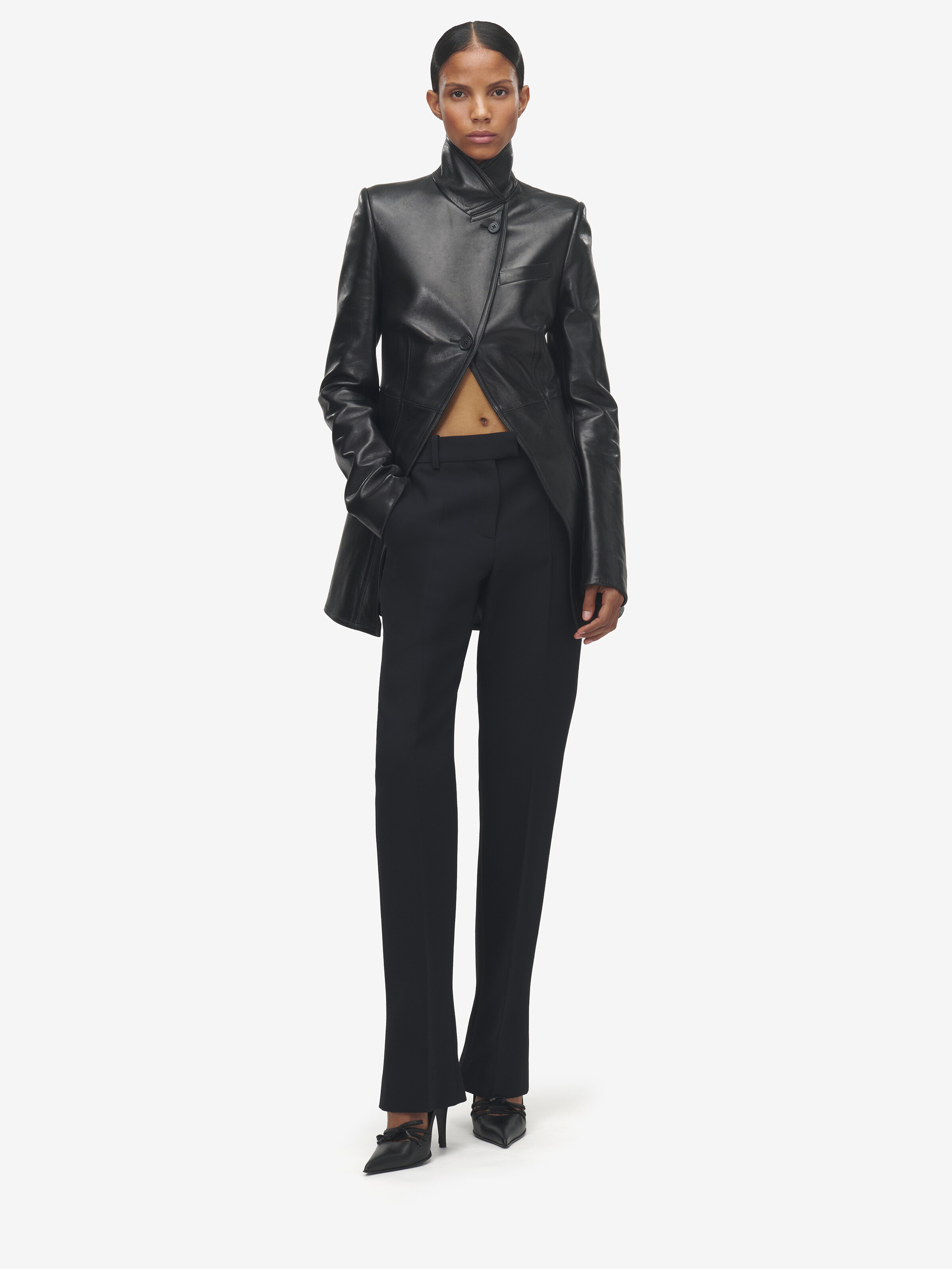 Women's Cutaway Leather Jacket in Black in Lamb Leather | Alexander McQueen - image 2