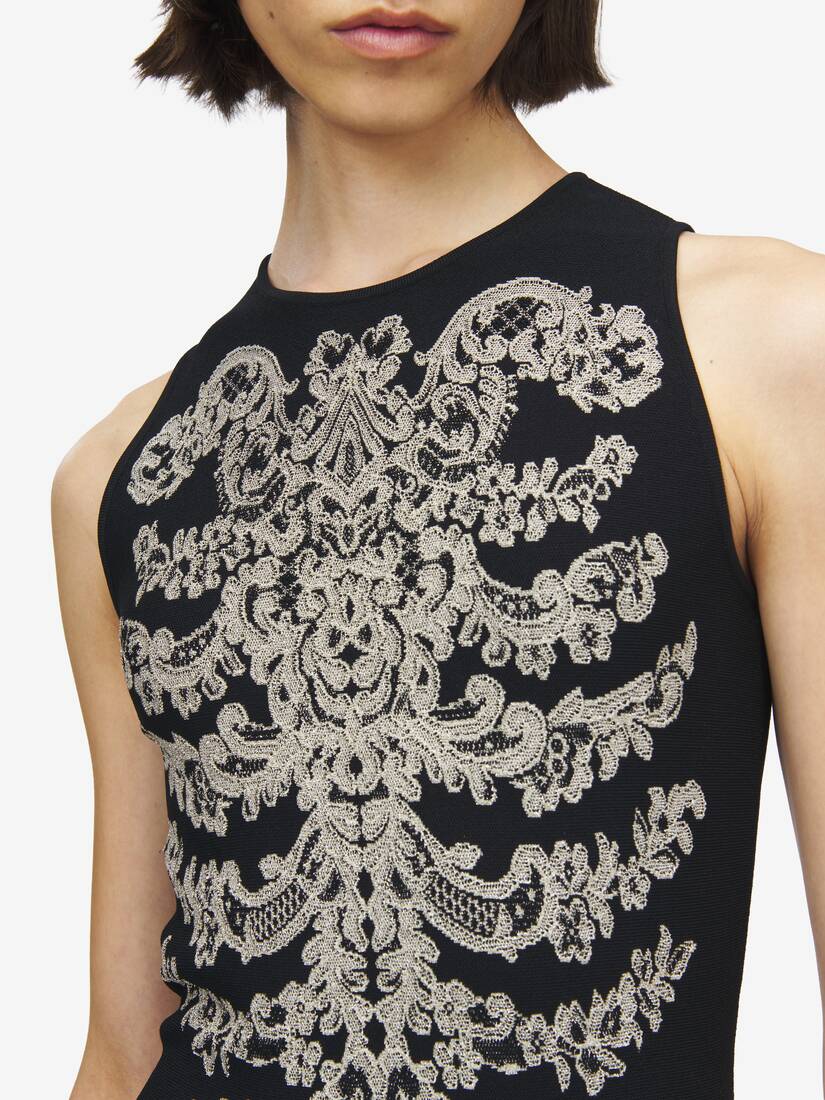 Jacquard-Minikleid mit Rippenstickerei aus Spitze